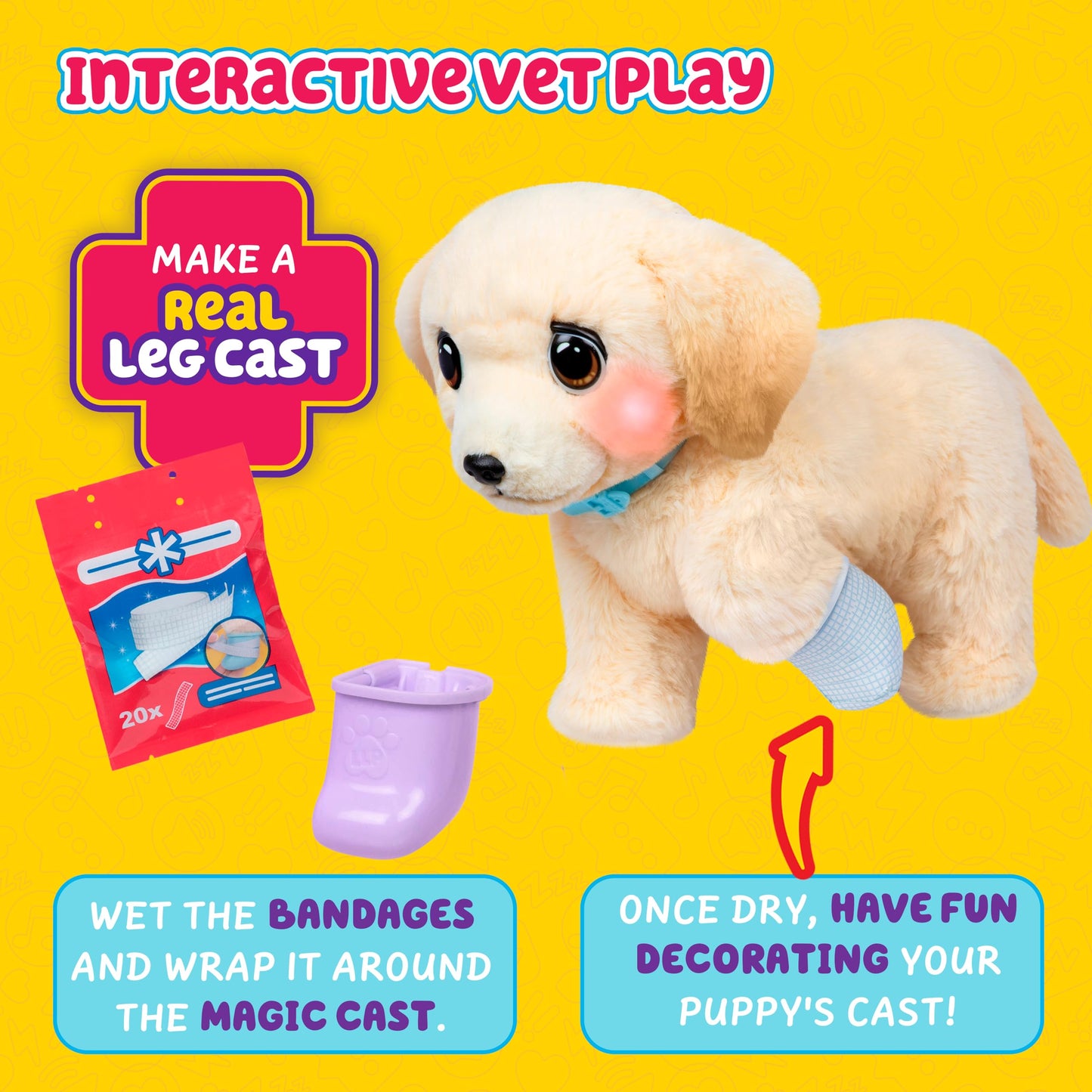 Little Live Pets Ouchies - Cooper The Retriever Puppy|Transform from Injured to Healed Like a Vet. Make a Real Cast. Walking Puppy with Carrier (35cm/13.8in Tall). Repeat Play. 50+ Sounds & Reactions