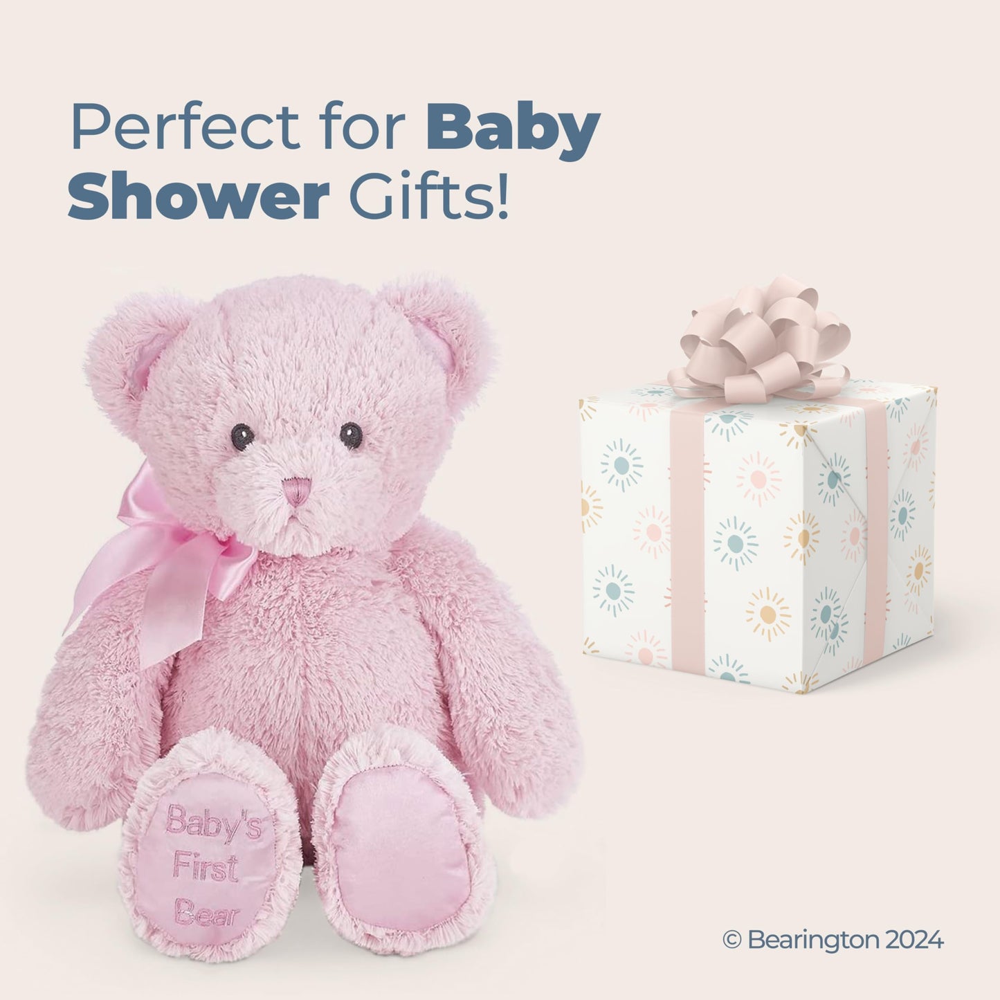 Bearington Baby's First Teddy Bear Pink Plush Stuffed Animal, 12"