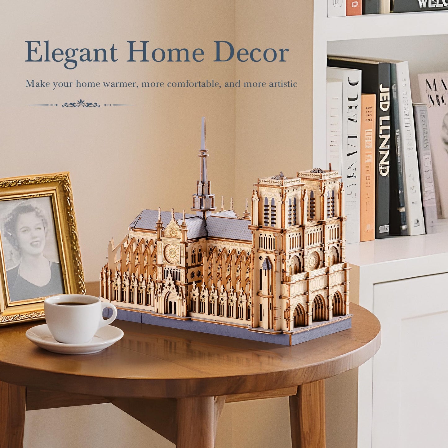 3D Wooden Puzzle for Adults — Paris Cathedral Model Building Sets, DIY Craft Kits, Unique Gift and Home Decor for Architecture Enthusiast (330PCS)