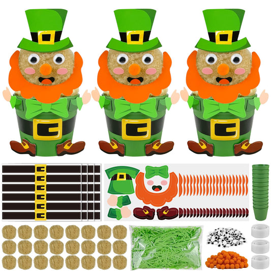 Cinrobiye 24 Set St. Patrick's Day Crafts Kits DIY Leprechaun Flower Pot Making Kit Decorative Lucky Irish Leprechaun Pots Art for Home School Classroom Activities Shamrock Party Favor Supplies Decor