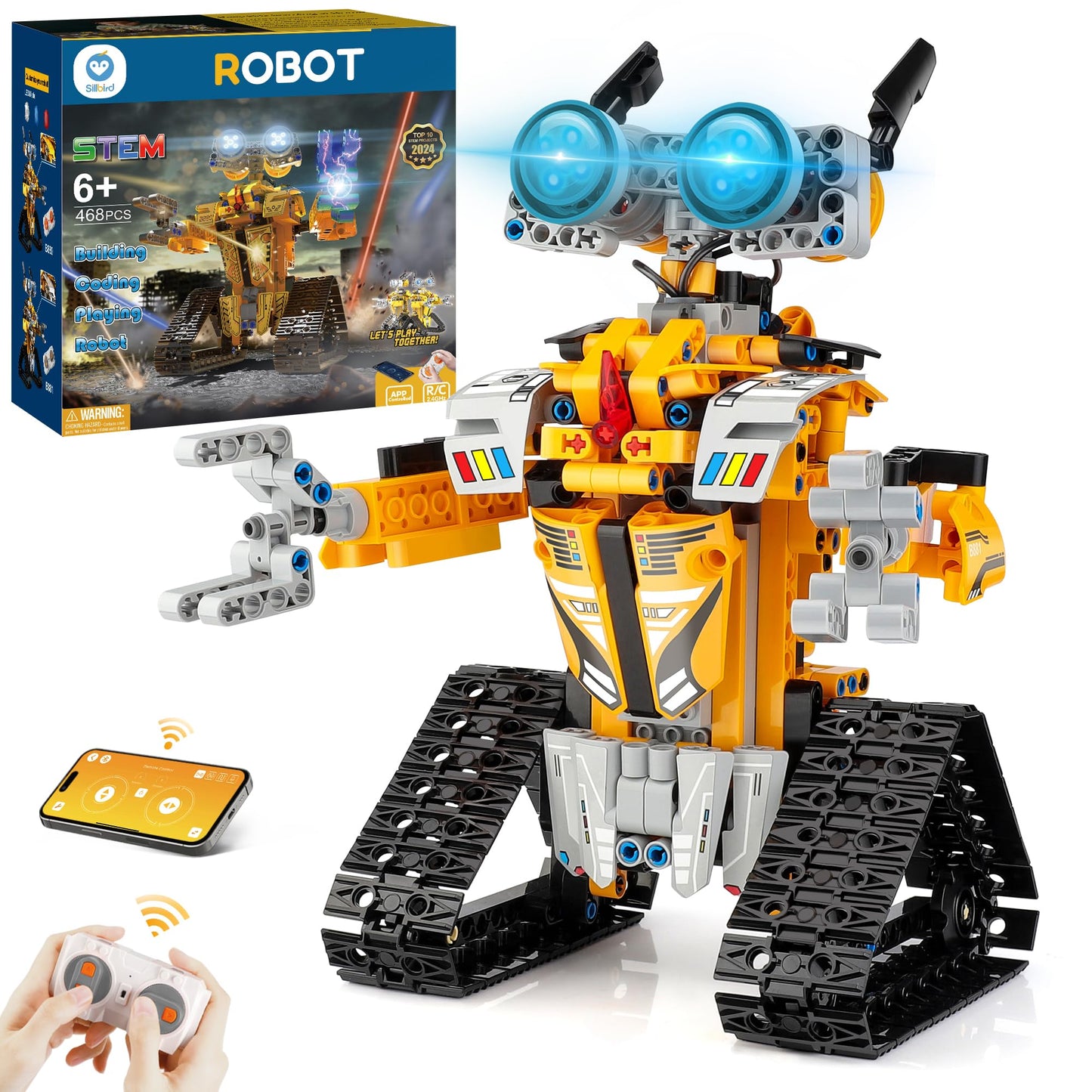 Sillbird Robot Building Kit with Remote Control STEM Gifts for Boys Age 8-13, Coding Buildable Robotic Technic Toys for Kids Birthday with 468 Pieces