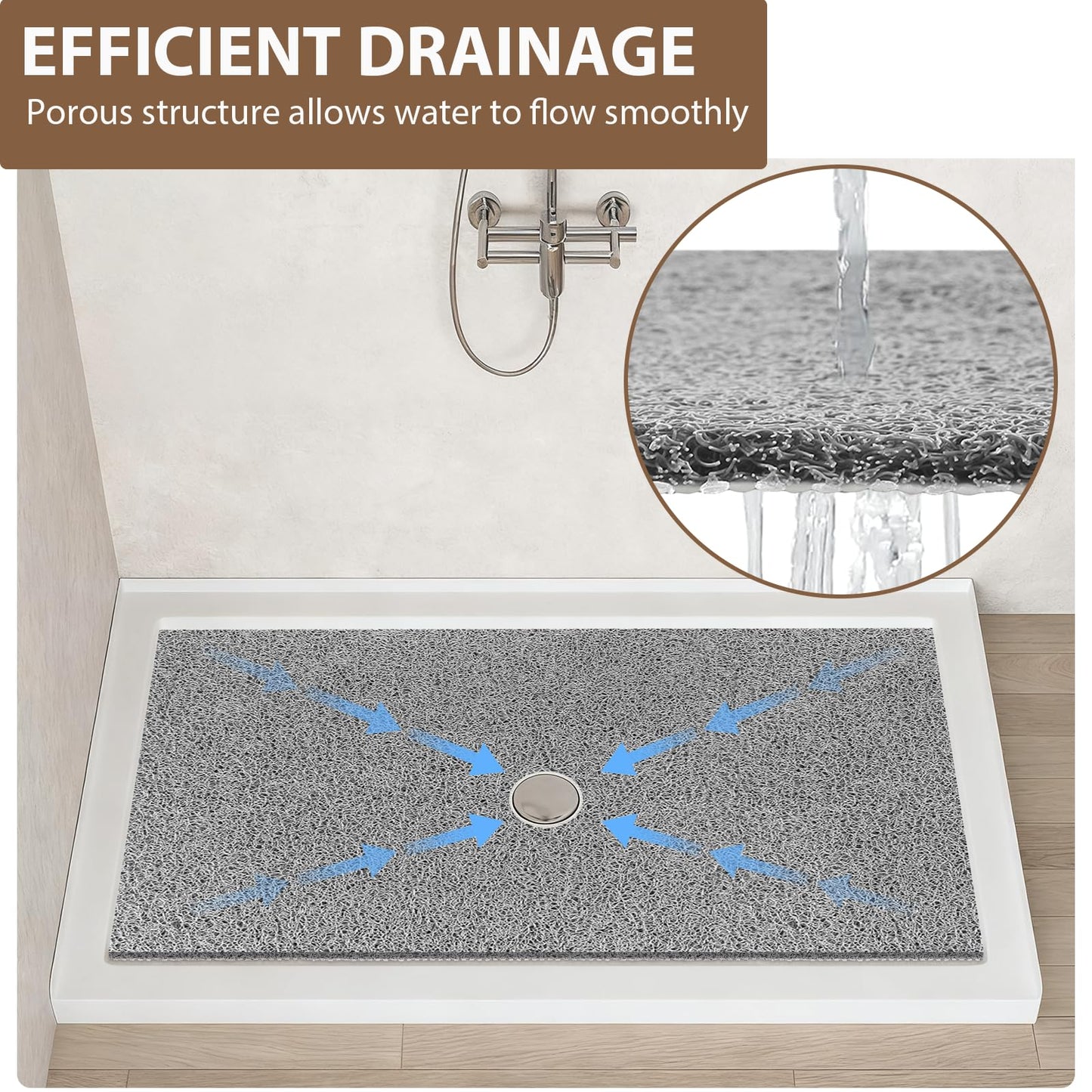 Extra Large Non Slip Shower Mat: 47.2x31.5 inch Loofah Shower Mat for Inside Shower with Drain Hole in Middle, Soft PVC Anti-Slip Shower Stall Mats for Bathroom,Wet Area, Quick Drying