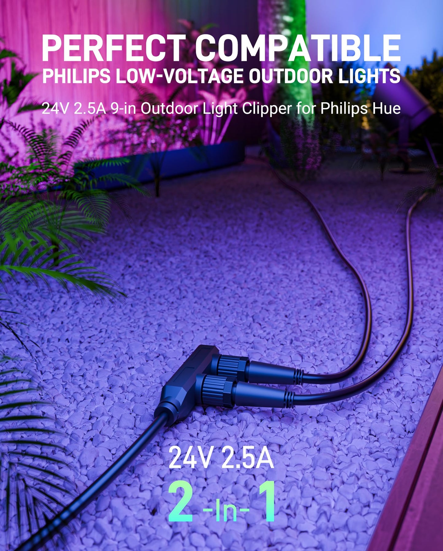 Premium Weatherproof Power Supply for Philips Hue Outdoor Lighting - 100W, 24V, 2-in-1 Power Adapter for Lily Spot, Lily XL, Calla Pathway, Impress Pedestal, and Impress Wall Lights (6.9 ft)