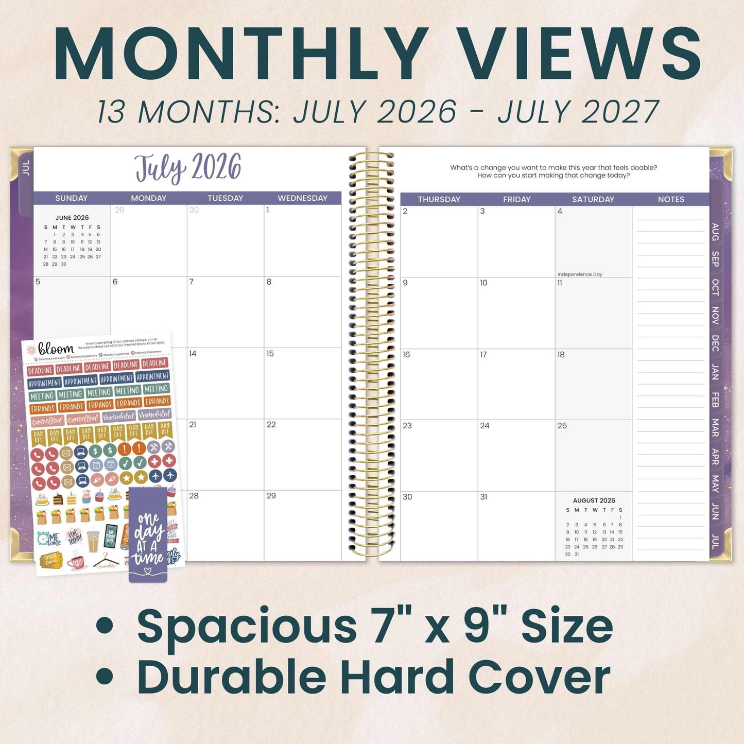 bloom daily planners 2026-2027 Hardcover Academic Year Goal & Vision Planner (July 2026 - July 2027) - 13 Months Weekly & Monthly Agenda Organizer - 7.5" x 9" - Good Things Are Coming