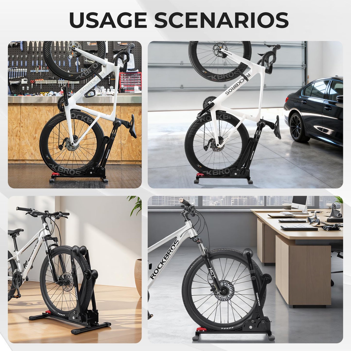ROCKBROS Bike Stand 2-in-1 Vertical & Horizontal Bike Stand Floor Foldable Adjustable Bike Parking Rack for 24" -27.5" Mountain Road Bike Indoor Storage Garage