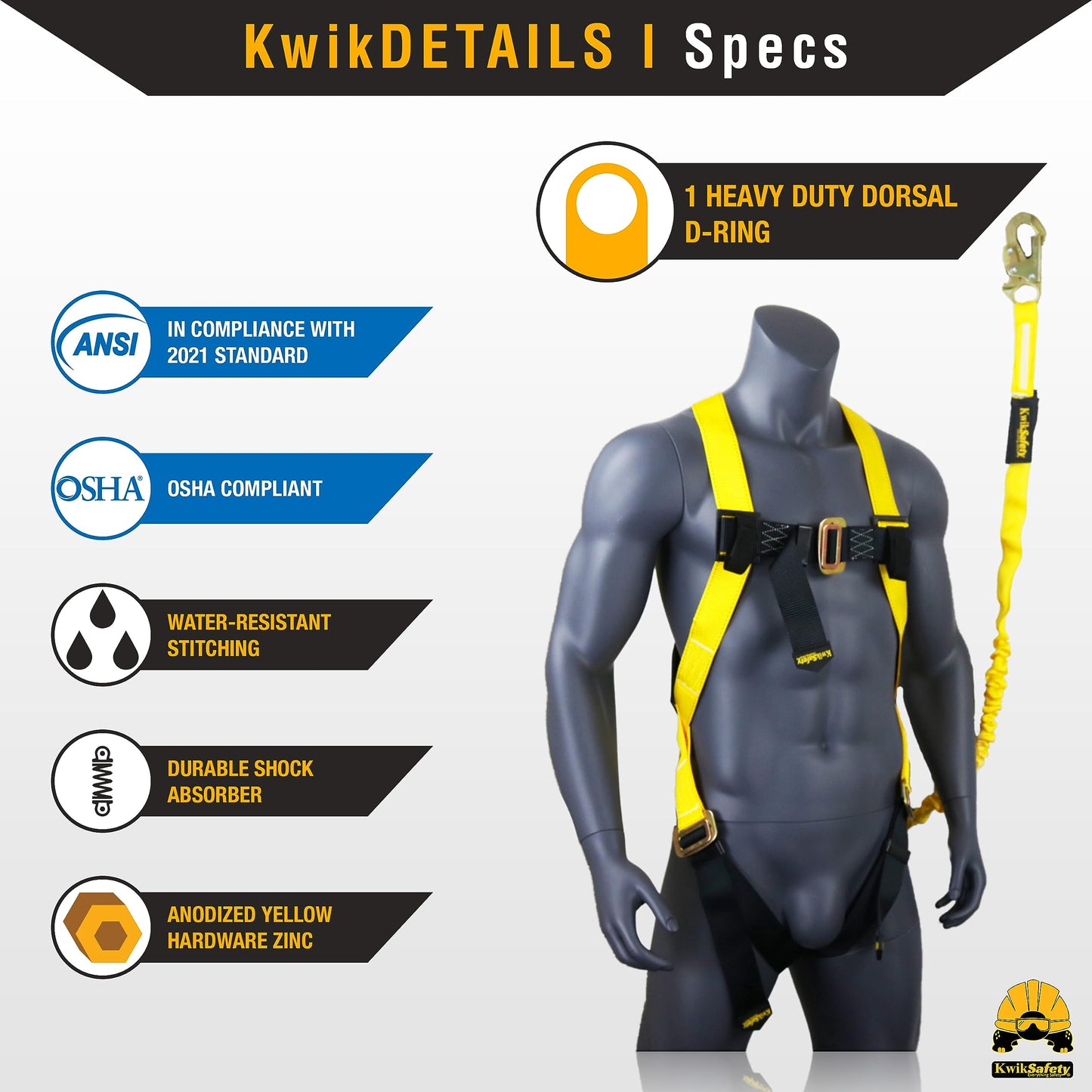 KwikSafety SCORPION [4 Pack] Safety Harness | Full Body Fall Protection Harness w/ 6ft Tubular Lanyards | OSHA ANSI Certified Fall Arrest PPE Gear
