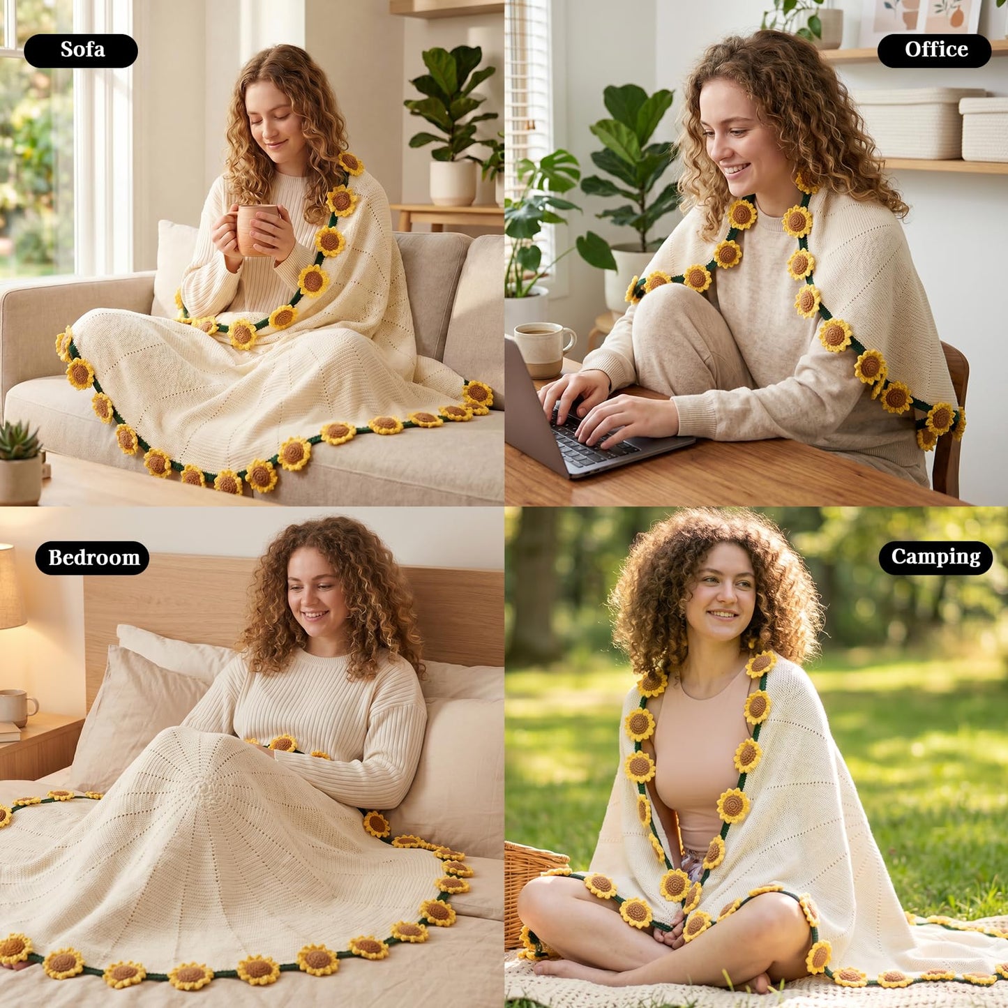 cagulax Birthday Gifts for Women Sunflower, Get Well Mothers Day Birthday Gifts for Best Friend, Mom, Sister, Grandma, Teacher, Cozy Throw & Decor Sunflower Crochet Flowers Bouquet Blanket 43 Inches