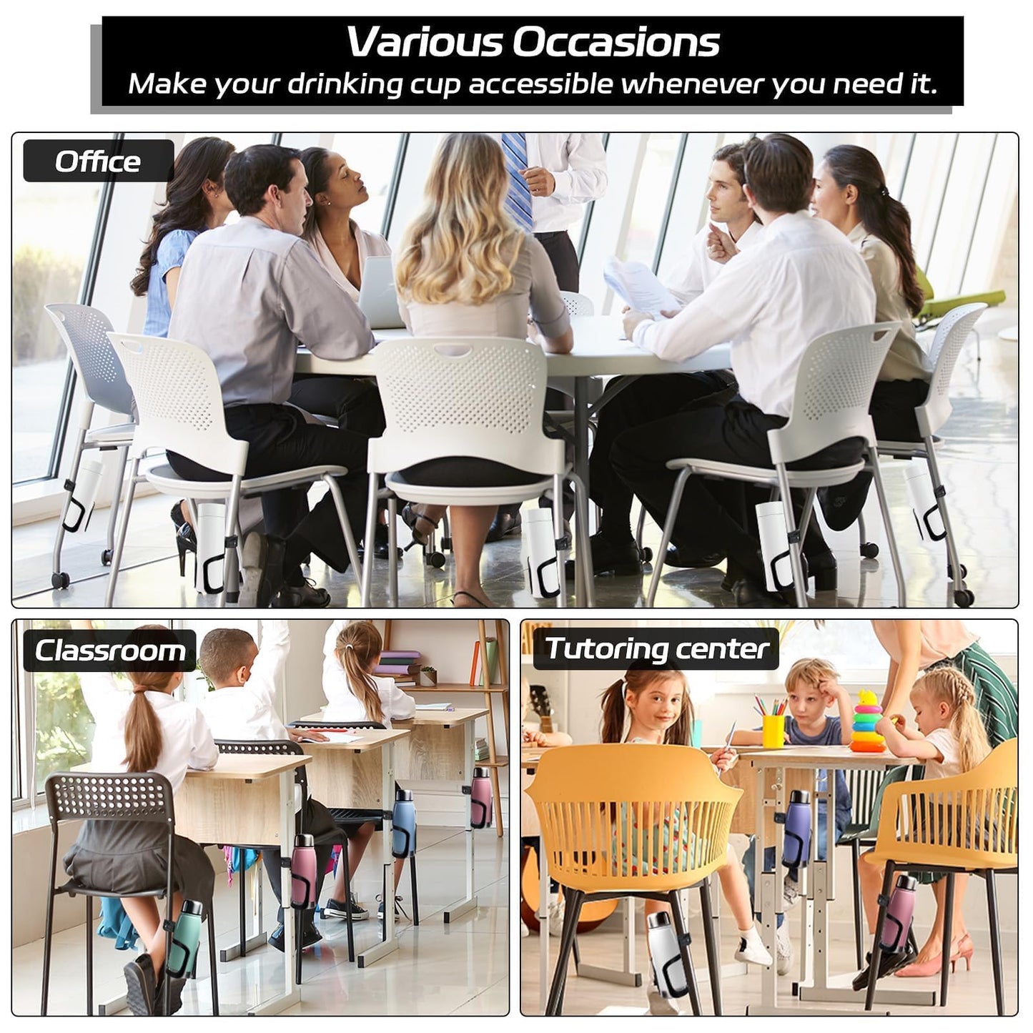 gisgfim 24Pcs Water Bottle Holder for Classroom Durable Cupholder for Desk Chair Anti-Spill 360° Rotating Water Bottle Holders Back to School Gift for Student Coffee Cup Holder for Office Home