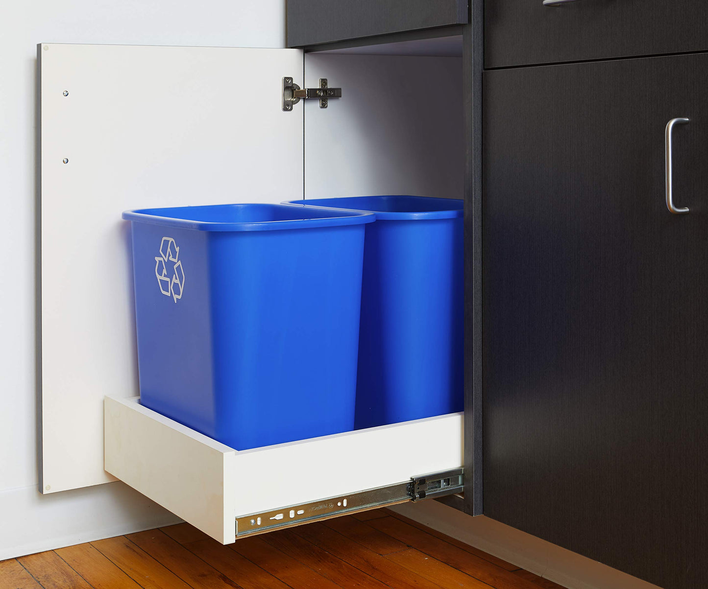 United Solutions 7 Gallon / 28 Quart Space Saving Recycling Bin, Fits Under Desk and Small, Narrow Spaces in Commercial, Kitchen, Home Office, and Dorm, Easy to Clean, (Pack of 2), Recycle Blue
