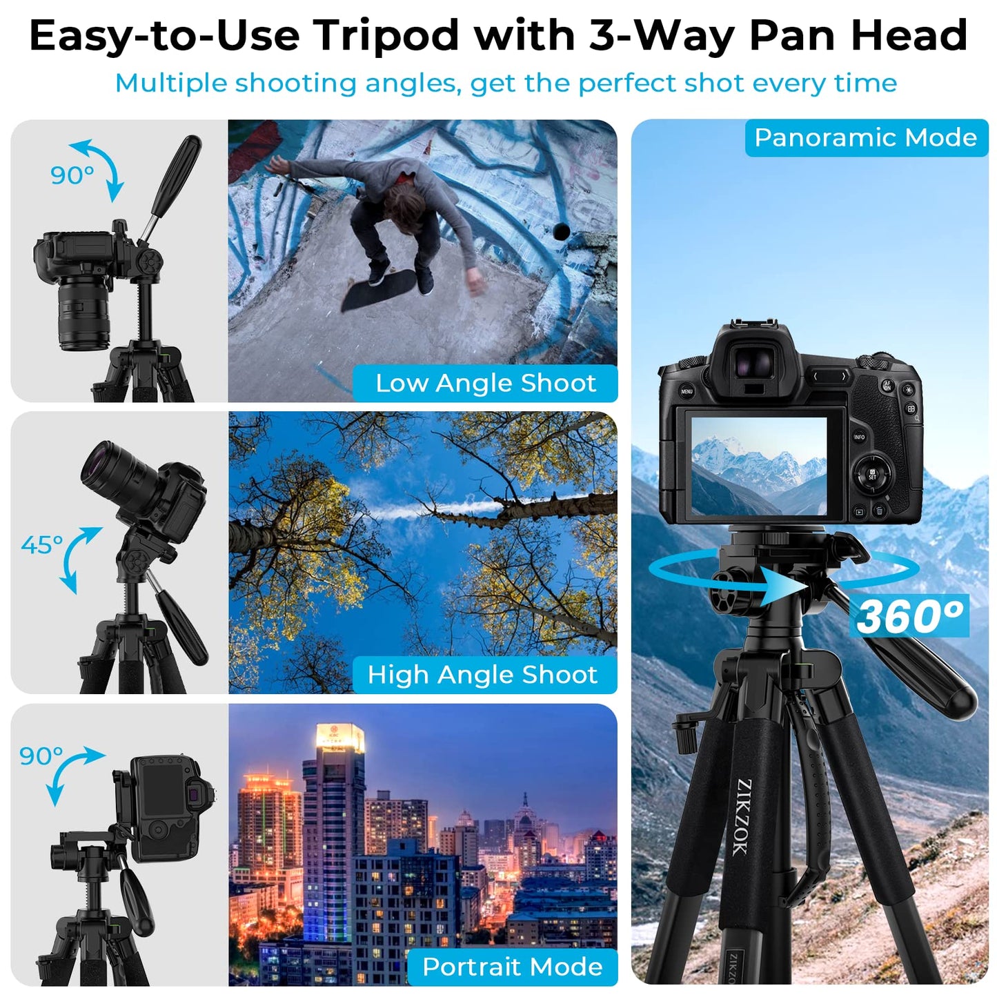 75" Camera Tripod for Cell Phone, Travel Tripod for Camera with Wireless Remote, Heavy Duty Camera Stand Tripod for DSLR/SLR/DV/GoPro (Black)