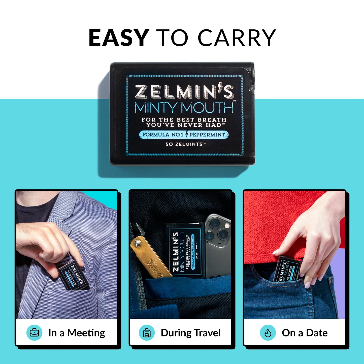 Zelmin's Minty Mouth Breath Freshener - (5 Pack) Long Lasting Bad Breath Treatment for Adults, Instant Freshness Helps with Dry Mouth, Natural Breath Mints for Travel, Alcohol-Free, Keto, Gluten-Free