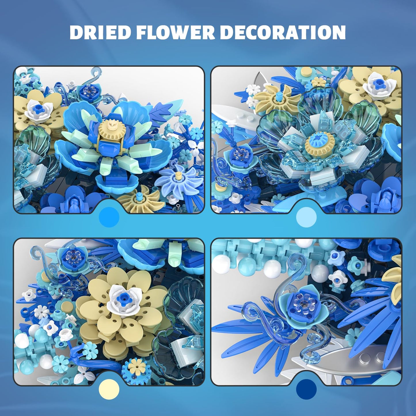 NERCISU Blue Flowers Bouquet Building Sets, Artificial Flower Botanical Collection, Home Decor Office Wall Art Plant Decoration, Building Toys Gifts for Adults Women and Kids Girls Age 8-12 (917 PCS)