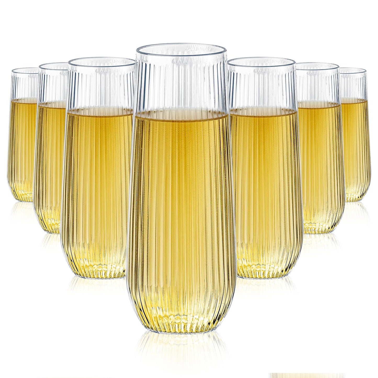 Lueumxc 48 Pack Ribbed Plastic Champagne Flutes, 9 Oz Stemless Disposable Clear Plastic Toasting Glasses Shatterproof Recyclable and BPA-Free Perfect For Wedding