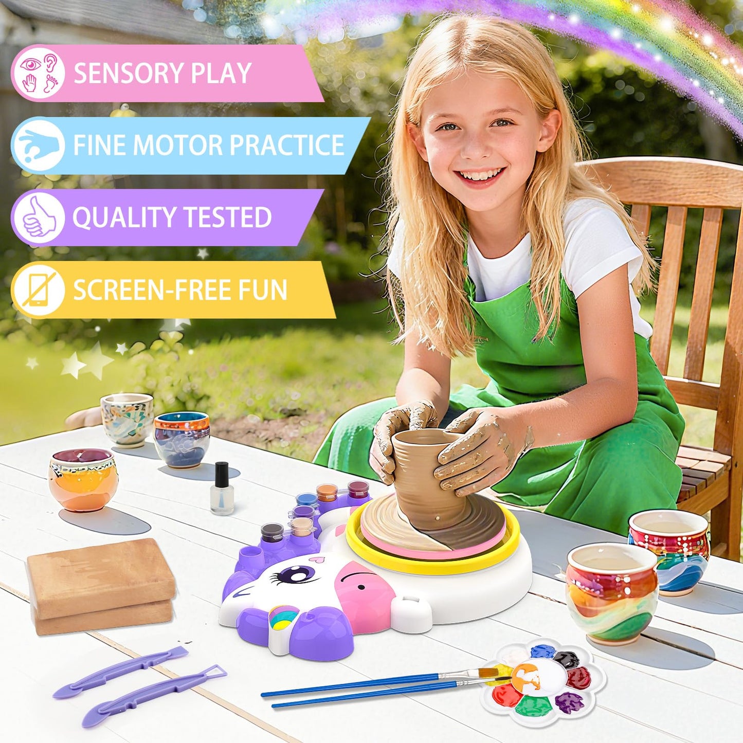 Aujazyble Pottery Wheel - Complete Pottery Kit Art Supplies Arts and Crafts Gift, Unicorn