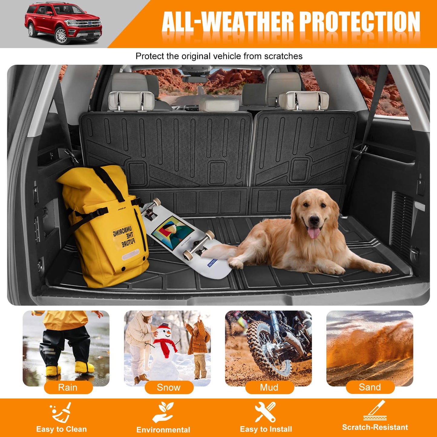 HUYINPJ Cargo Mat Compatible with 2018-2024 Ford Expedition Max/Lincoln Navigator L Cargo Liner Seatback Protector for Expedition Max/Navigator L Accessories(18-24 Expedition Max/Navigator L)
