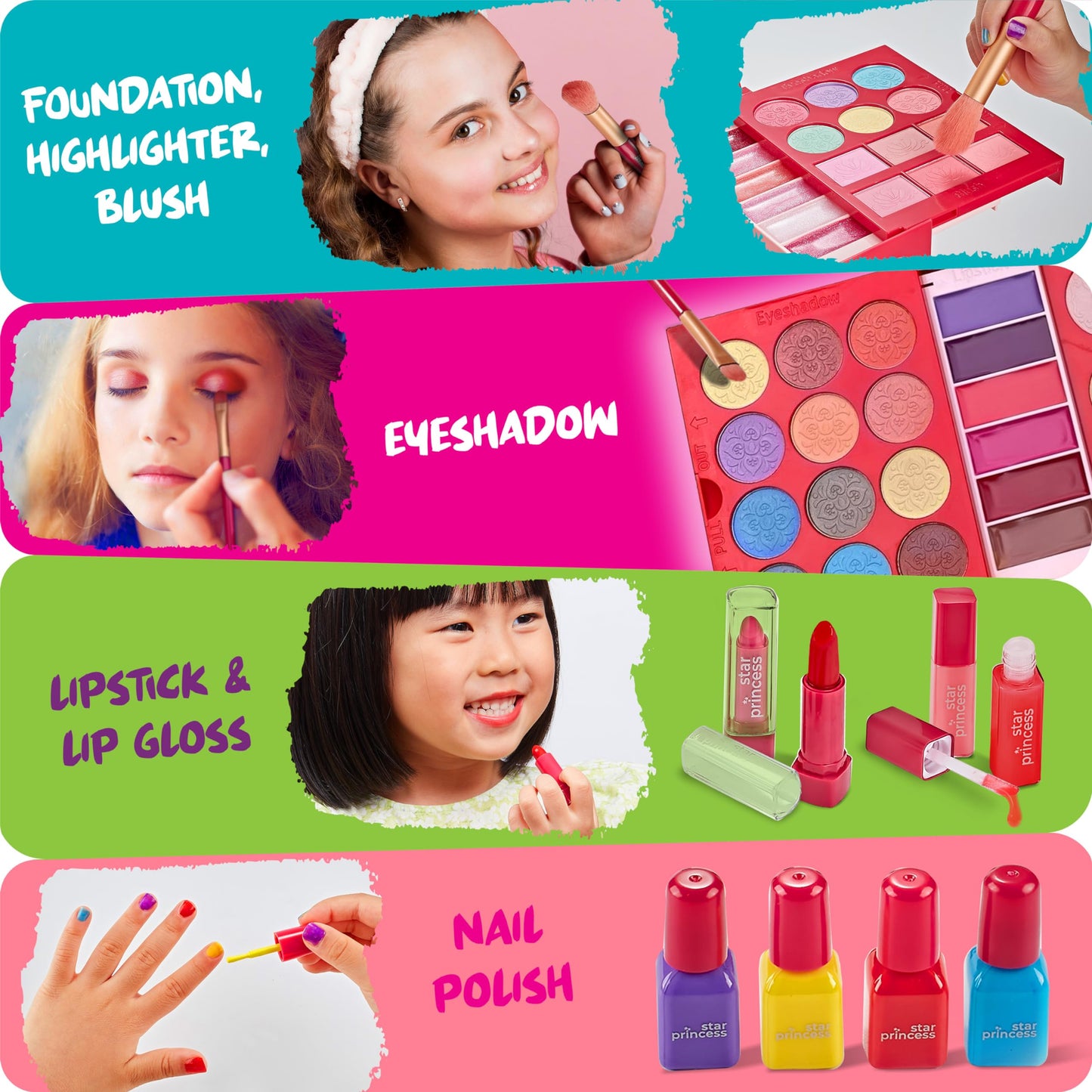 Kids Makeup Kit for Girls - Non-Toxic Real Washable Make Up Set for Little Girls - Pretend Play Toy Birthday Gift Idea for Girls Ages 3, 4, 5, 6, 7, 8, 9, 10 Year Old