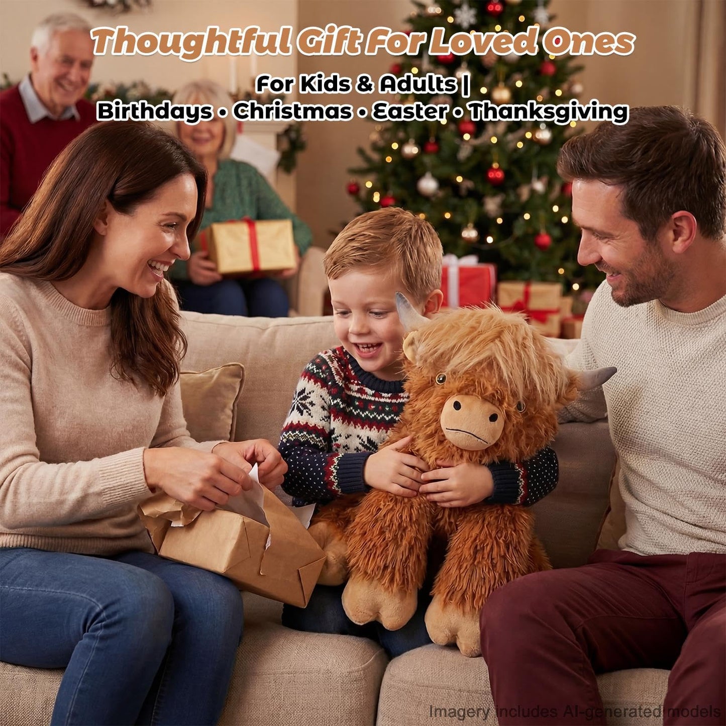 24" & 4.5 lbs Highland Cow Weighted Stuffed Animal, Adjustable Sitting & Laying Plush Toy Pillows with Removable Ceramsite Bag for Companion, Cuddly & Soft Gifts for Adults, Kids, Boys and Girls