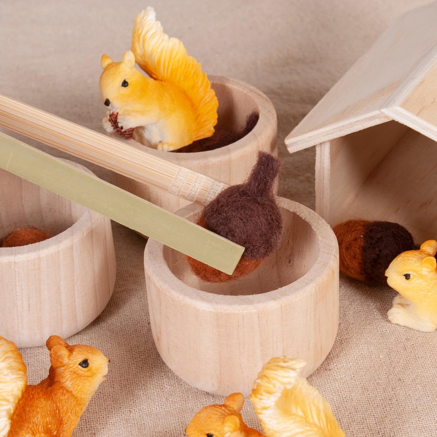 MONT PLEASANT Sorting Stacking Wooden Toys for Toddlers, Squirrel Montessori Toy Toddler Sensory Bin Tool Toys, Wood Squirrel Toy House Fine Motor Skill Toys Early Learning Educational Gift for Kids