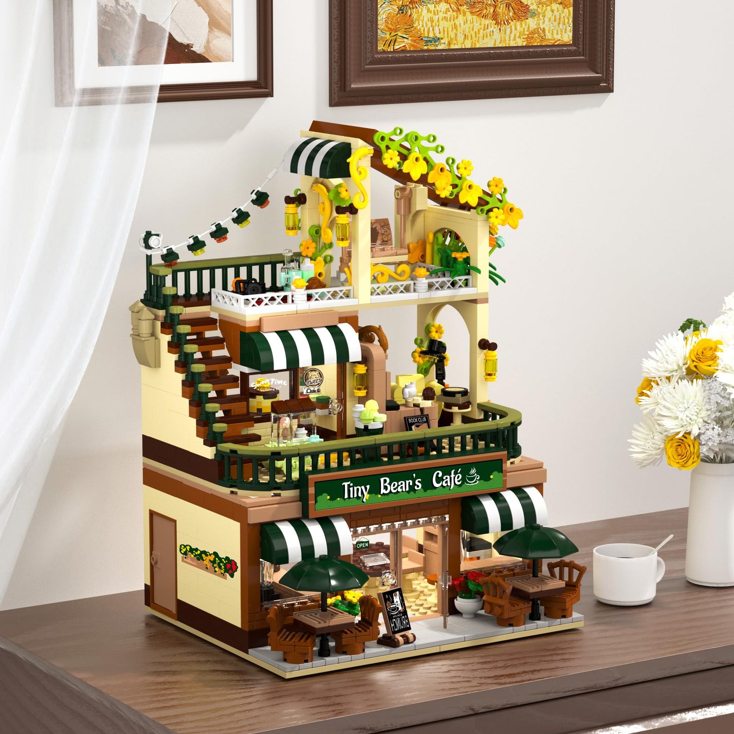 INSOON City Coffee House Building Set with Light, 1173 PCS Cafe Shop Building Block Toy with Ordering Counter Baking Room, Architecture Construction Model for Adults Teens Kids Boys Girls Ages 6-12+
