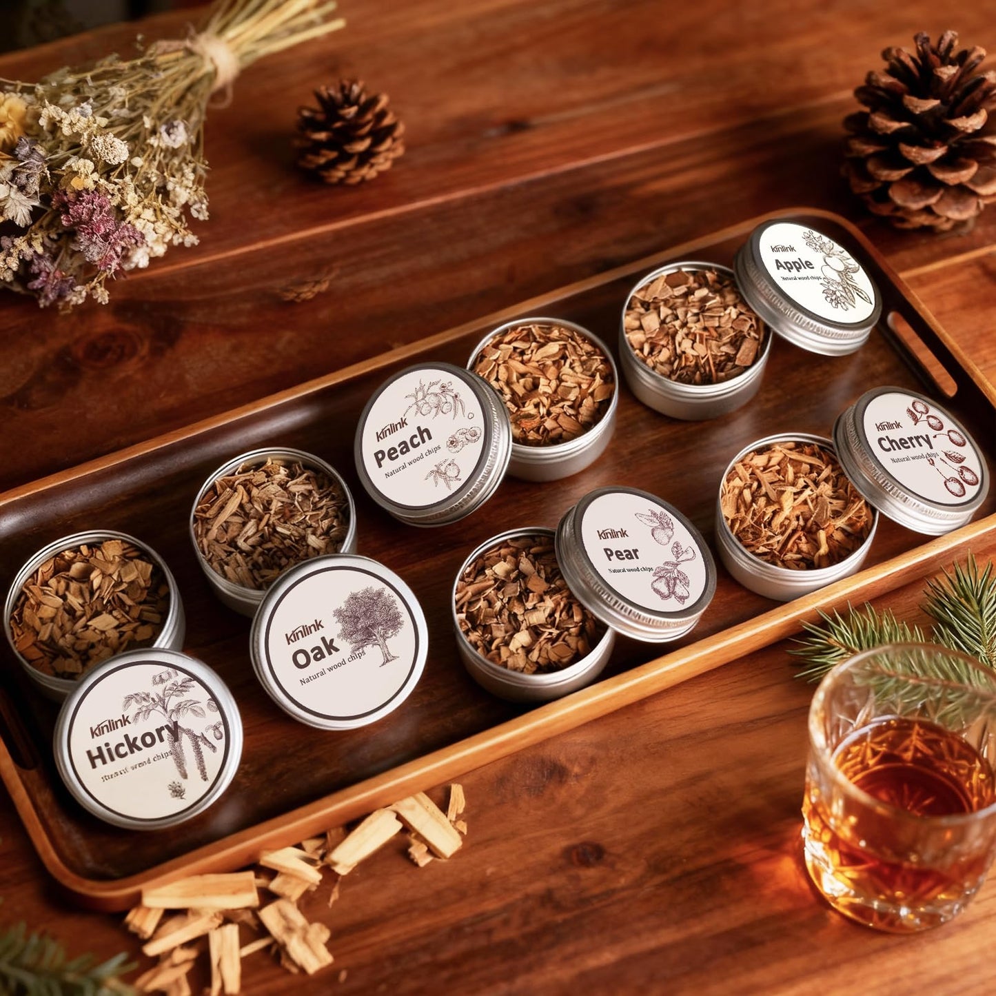Whiskey Smoker Kit with Torch - No Butane, 6 Flavors Wood Chips, 2 Whiskey Glasses, 2 Round Ice Cube Mold, Old Fashioned Smoker Kit Cocktail Smoker Drink Smoke, Anniversary Birthday Gifts for Men Dad