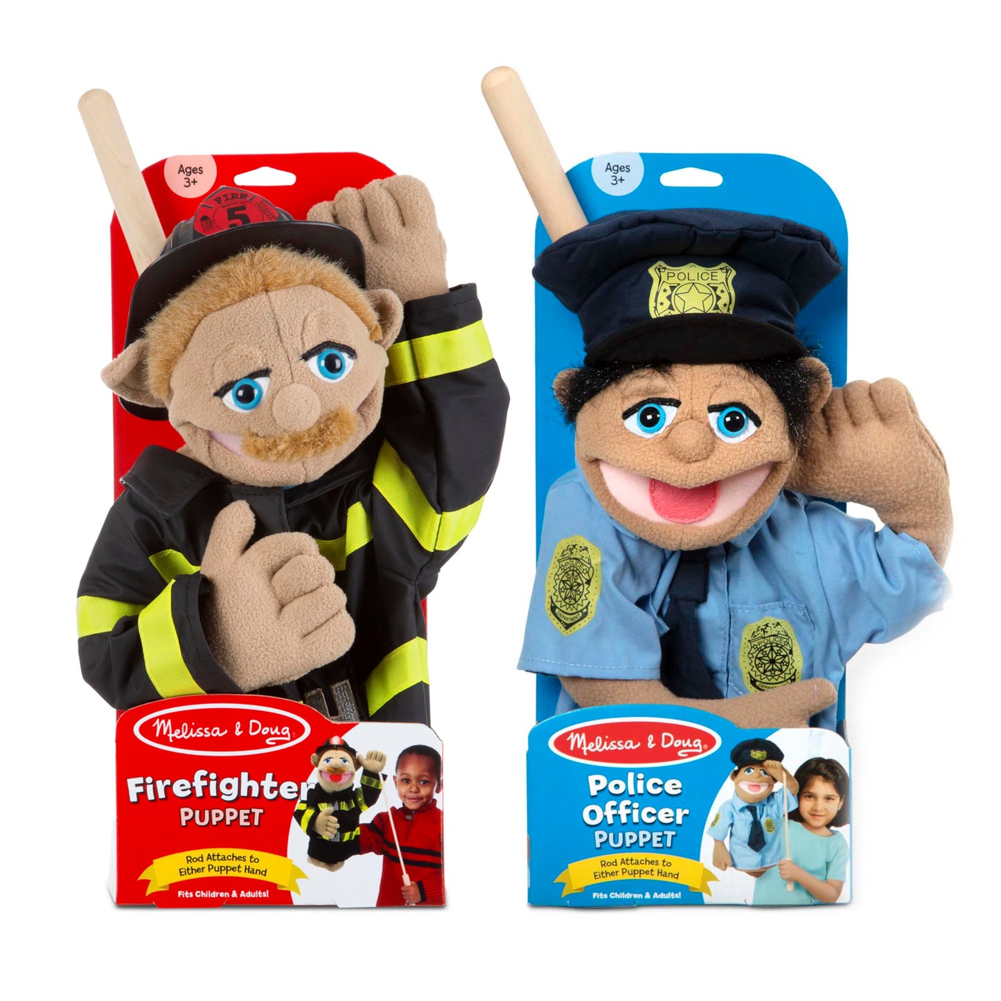 Melissa & Doug Rescue Puppet Set - Police Officer and FirefighterSoft, Plush Puppets for Kids Ages 3+