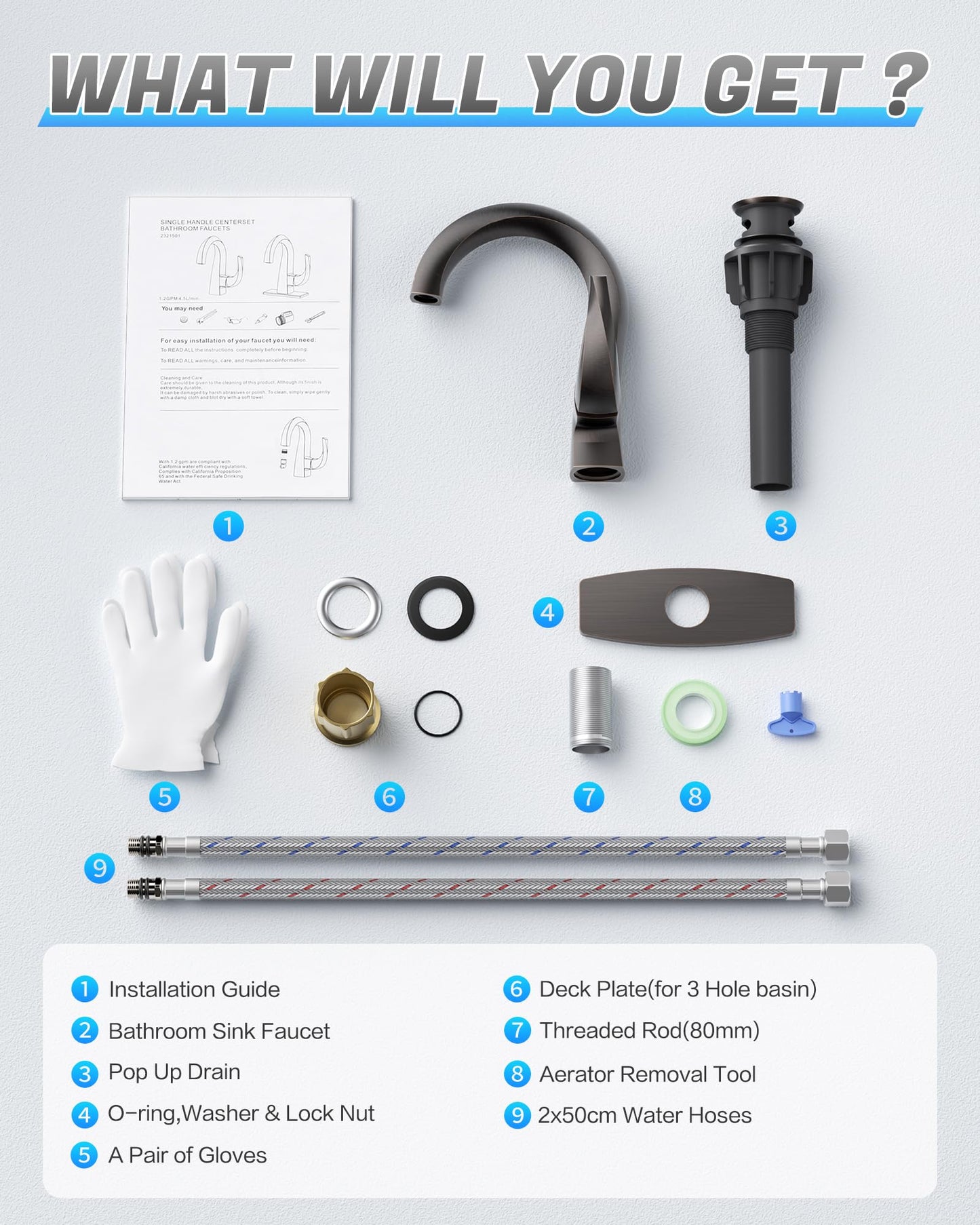 WOWOW Single Handle Bathroom Faucet 1 Hole High Arc Bathroom Basin Oiled Rubbed Bronze with Pop Up Drain, Solid Brass Commercial Bathroom Sink Faucet Basin Vanity Bar Faucet (Patented Product)