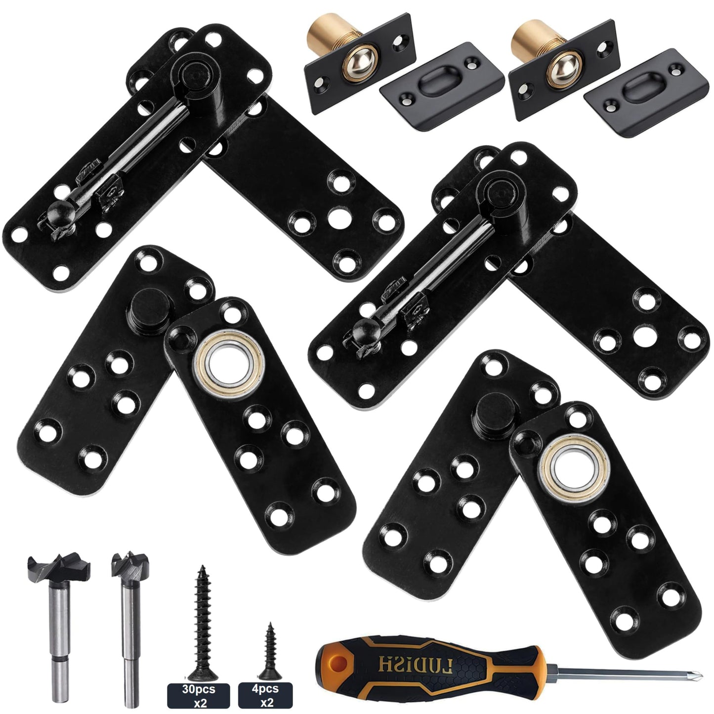 Hidden Pivot Hinge for Secret Door & Murphy Bookcase,570Lbs Load-Bearing,360°Rotation Hidden Door Hardware Set with Sturdy Steel,Smooth Bearing Design，2Set(Black)