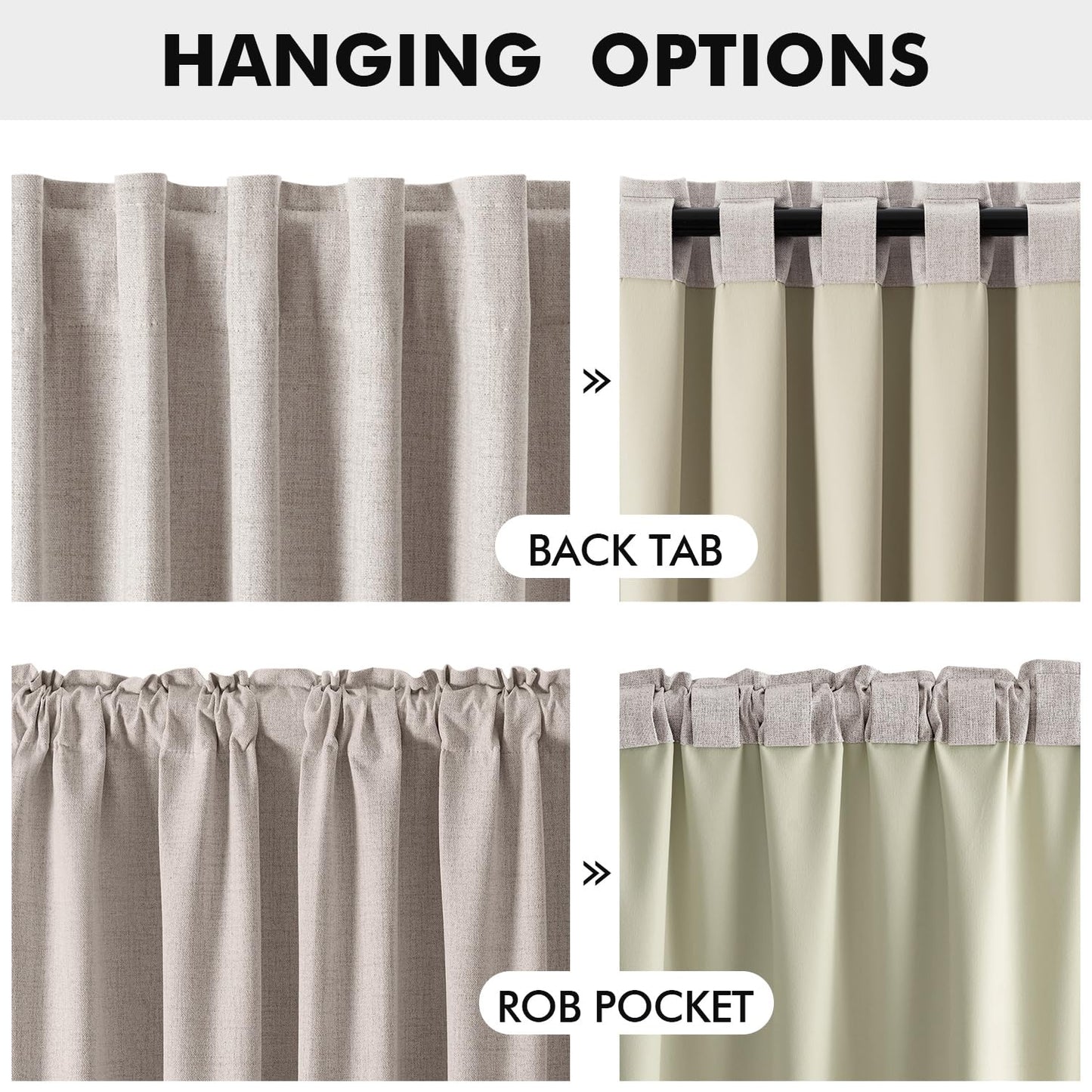 MIULEE 100% Blackout Linen Curtains for Bedroom, Ivory Solid Luxury Decor Thermal Insulation Room Darkening Drapes for Living Room Back Tab Rod Pocket 42 x 96 Inches, 2 Panels