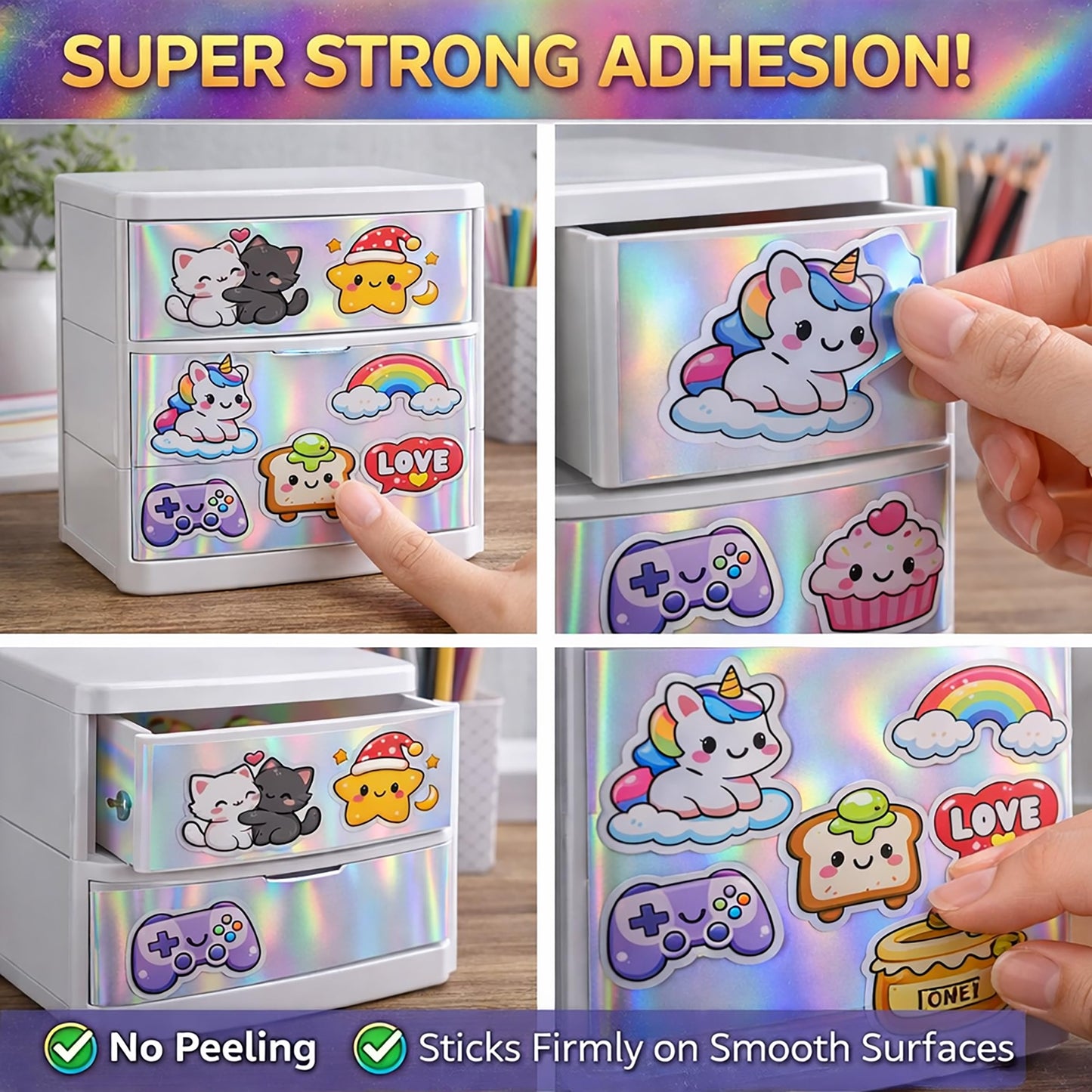 100 Sheets Holographic Sticker Paper 8.5x11 Inch Printable Waterproof Sticker Labels Rainbow Vinyl Sticker Paper for Inkjet or Laser Printer