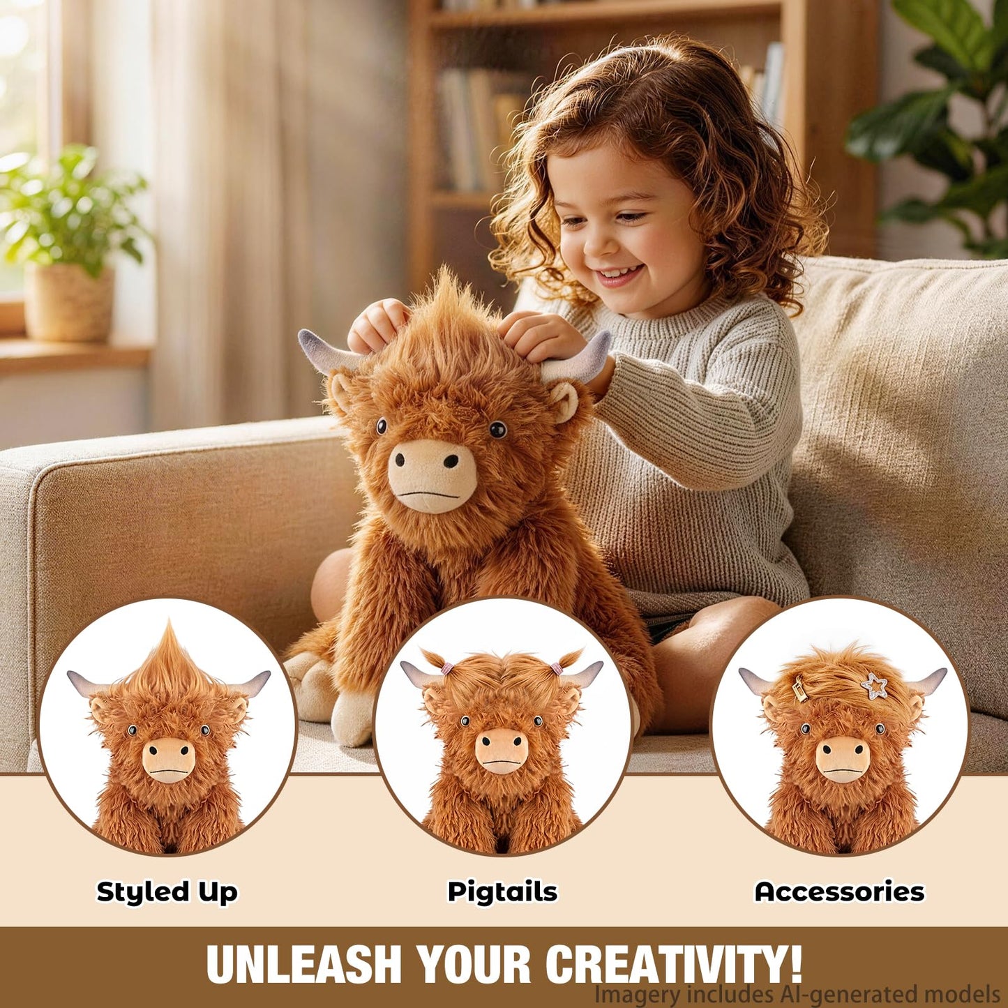 24" & 4.5 lbs Highland Cow Weighted Stuffed Animal, Adjustable Sitting & Laying Plush Toy Pillows with Removable Ceramsite Bag for Companion, Cuddly & Soft Gifts for Adults, Kids, Boys and Girls