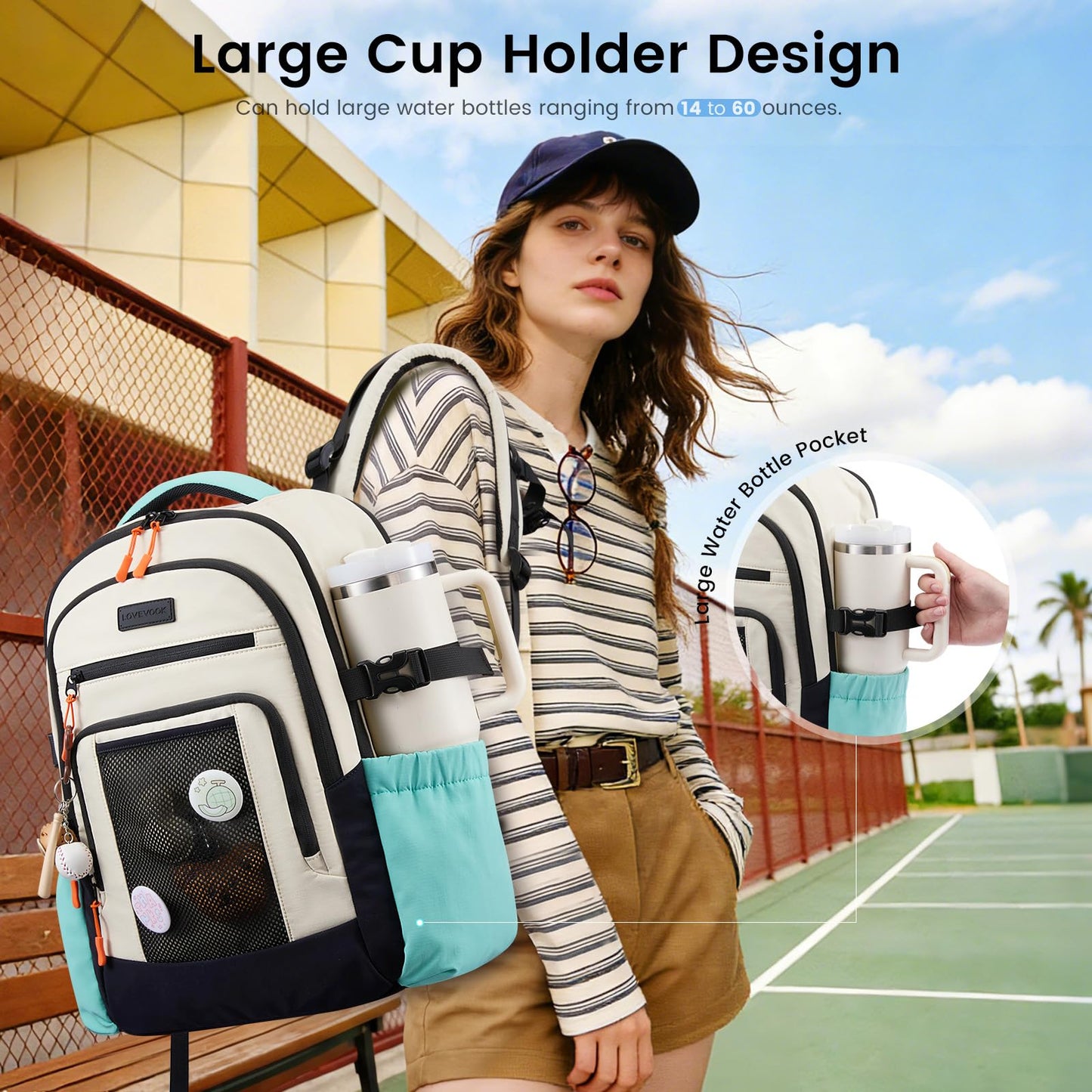 LOVEVOOK Laptop Backpack for Women with Cup Holder,15.6 Inch Work Teacher College Computer Backpack Bag with Chest Buckle Back Pad Shoulder Buckle,Waterproof Bookbag School Backpack for Girl Boy Teen