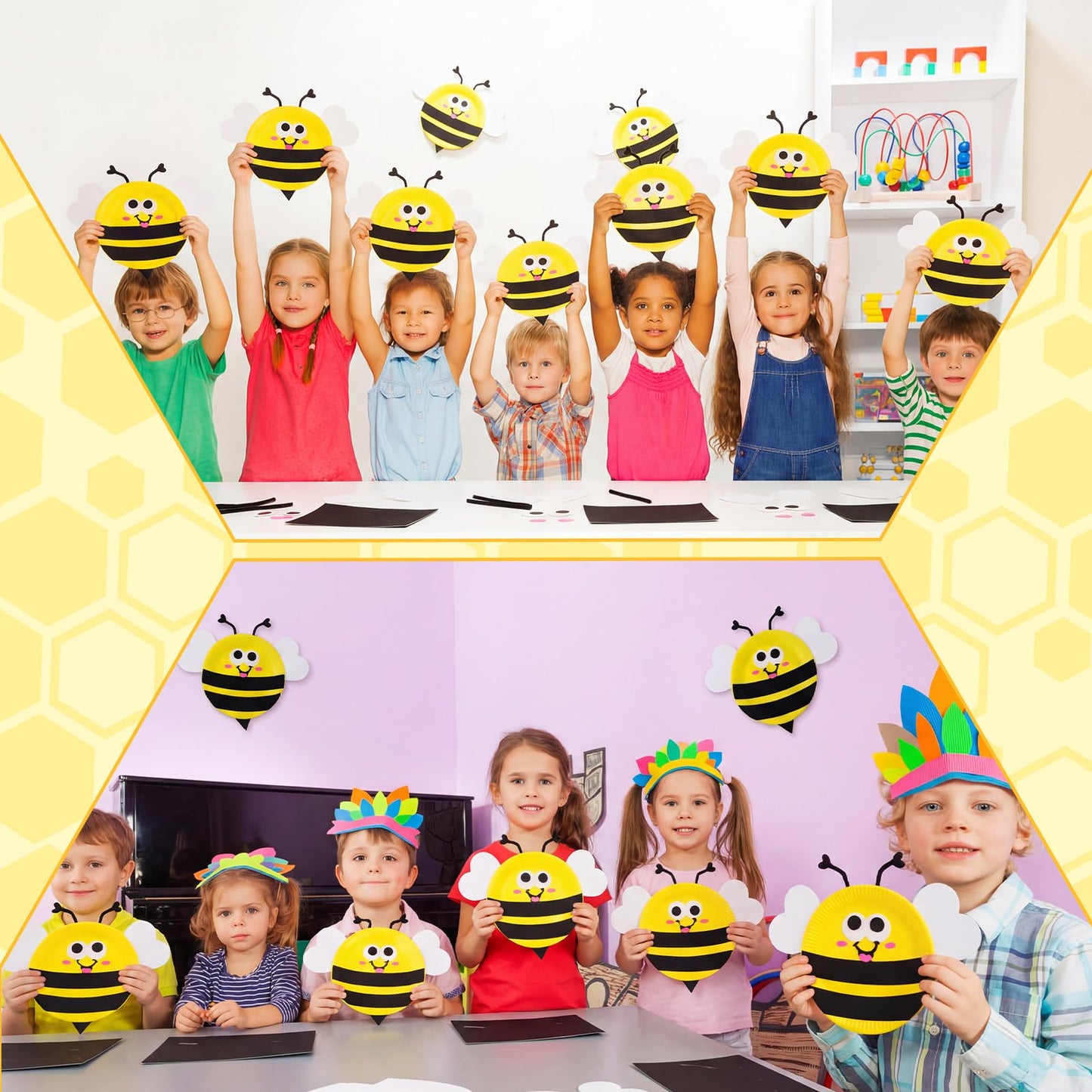 Ceenna 24 Set Bee Sign Paper Plate Craft DIY Bees Papers Plates Felt Bee Cutouts for Honey Baby Shower Birthday Wedding Party Decor Spring Summer Crafts Activity Supplies