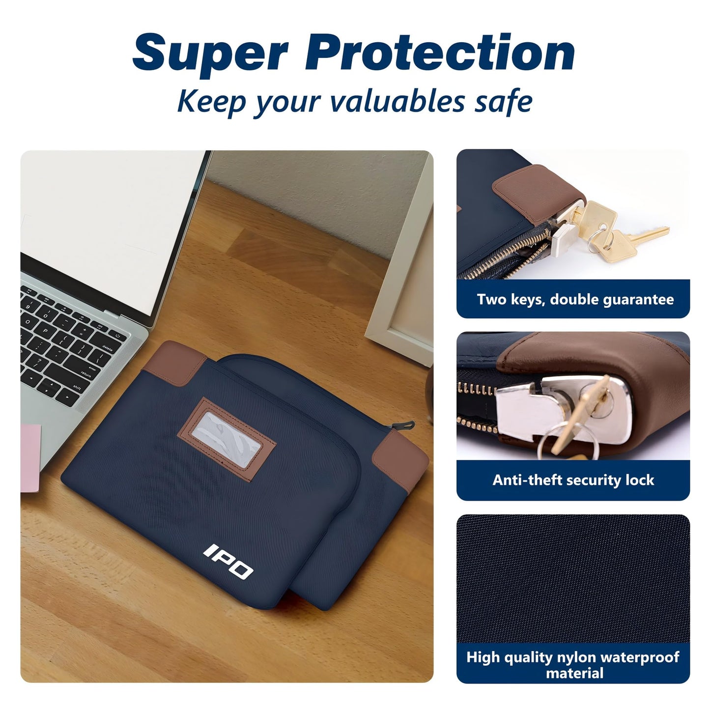 IPO Waterproof Cash Bag with Key Lock, 2 Pack Money Pouch Bank Deposit Bag,11 x 8.6 Inches,Men & Women's Locking Accessories Pouch for Cash, Portable Travel Money Pouch Protects Passports, Valuables