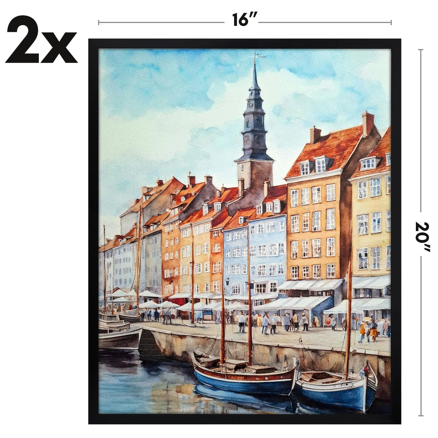 Americanflat 16x20 Picture Frame with Polished Plexiglass - Set of 2 - Streamline Collection - Thin Border Photo Frame for Wall Display - Hanging Hardware Included - Black