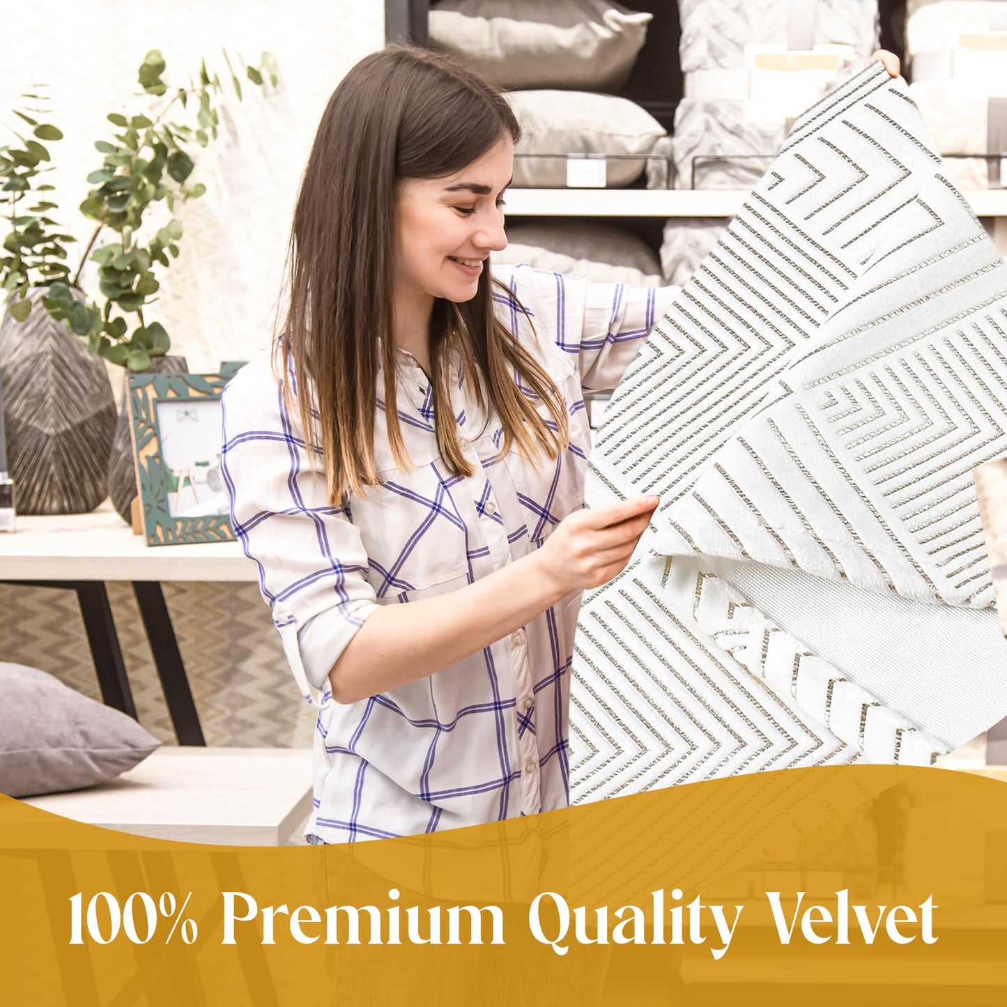 Majestic Giftware Velvet Tablecloths for Rectangle Tables | (70/120) - TC1406 Gold Geometric Print Hem Stitch Dining Table Cover | Decorative Washable Rectangle Tablecloth for Kitchen, Dinning, Party