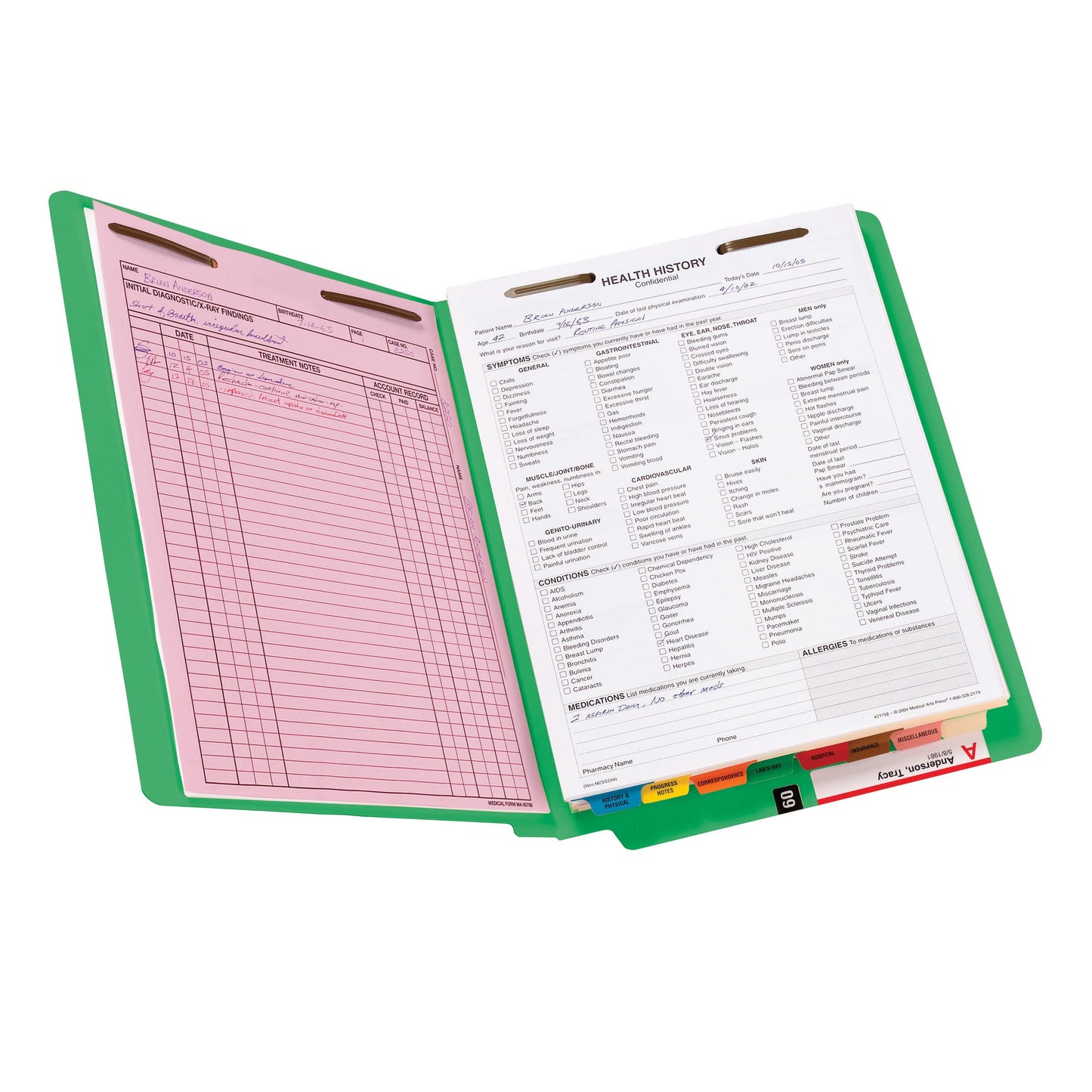 Smead End Tab Fastener File Folder, Shelf-Master® Reinforced Straight-Cut Tab, 2 Fasteners, Letter Size, Green, 50 per Box (25140)