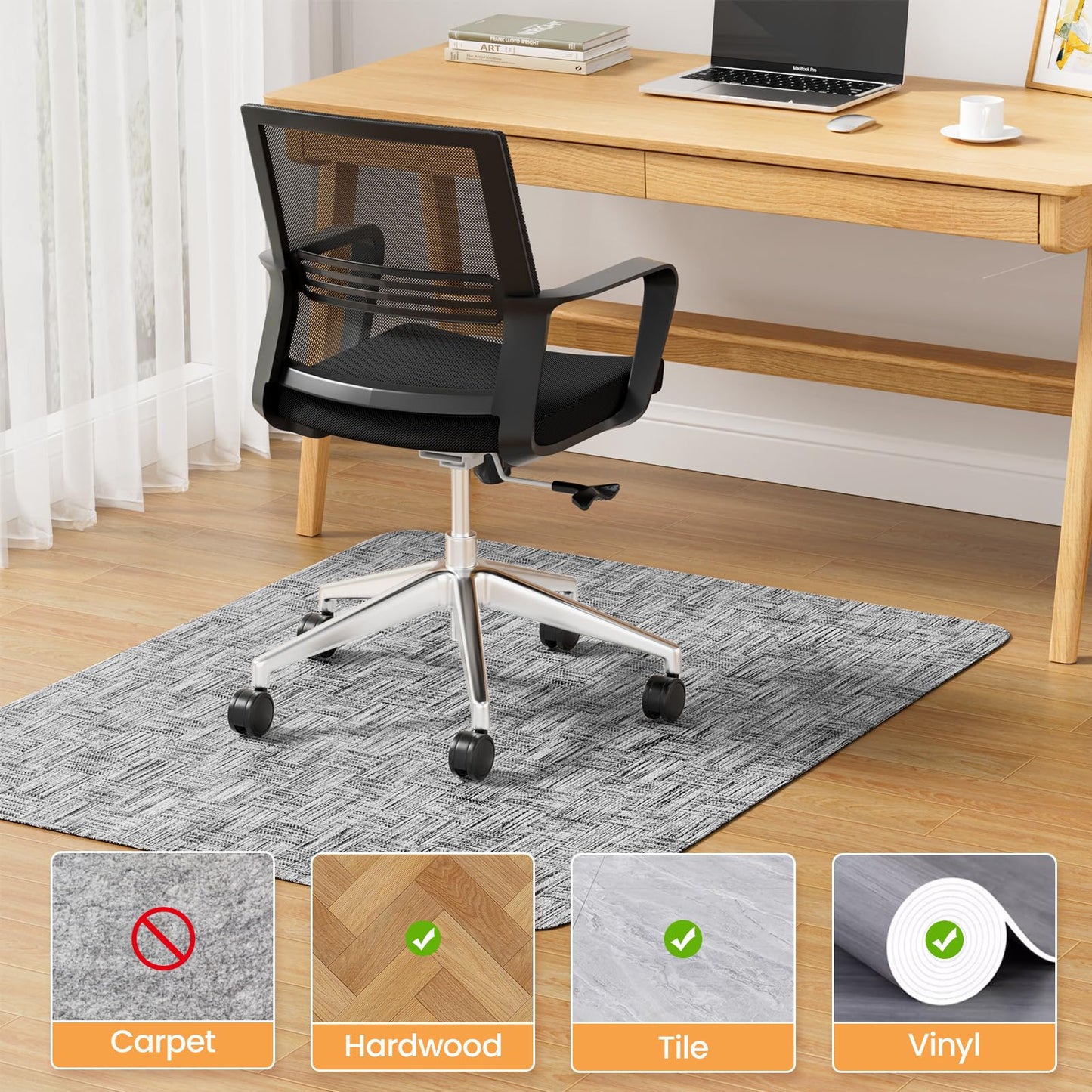 Yecaye Office Chair Mat for Hardwood Floor,45" x 53" Under Computer Desk Floor Protects for Rolling Chair,Non Slip PVC Woven Gaming Chair Mat,Not for Carpet (Lightgrey, 45" x 53")