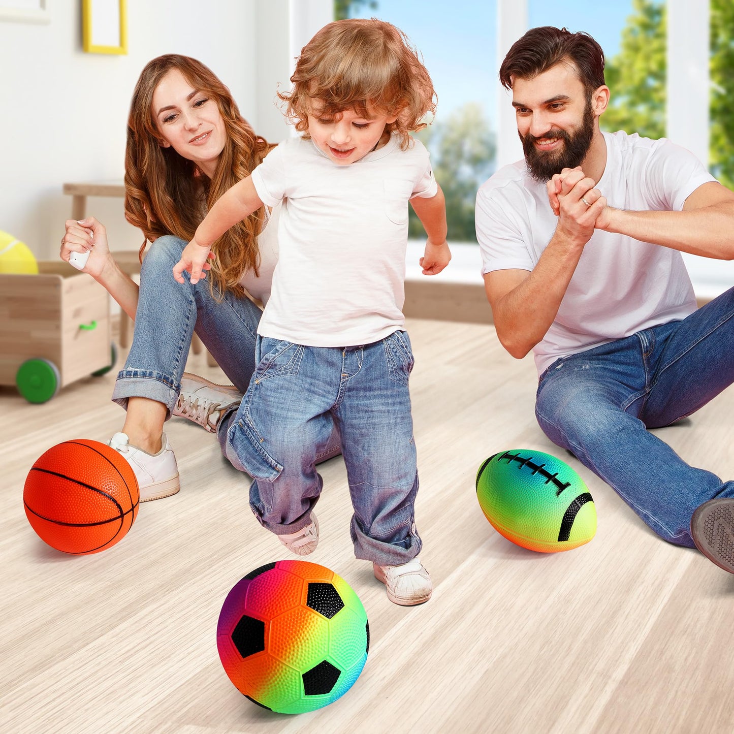 Billeeit Small Sports Balls for Kids Pack of 6, 2 Each of 5" Football, Basketball, Soccer for Playground, Toy Balls Set, Inflatable Multi-Sport Ball Set with 1 Pump for Indoor and Outdoor Activities