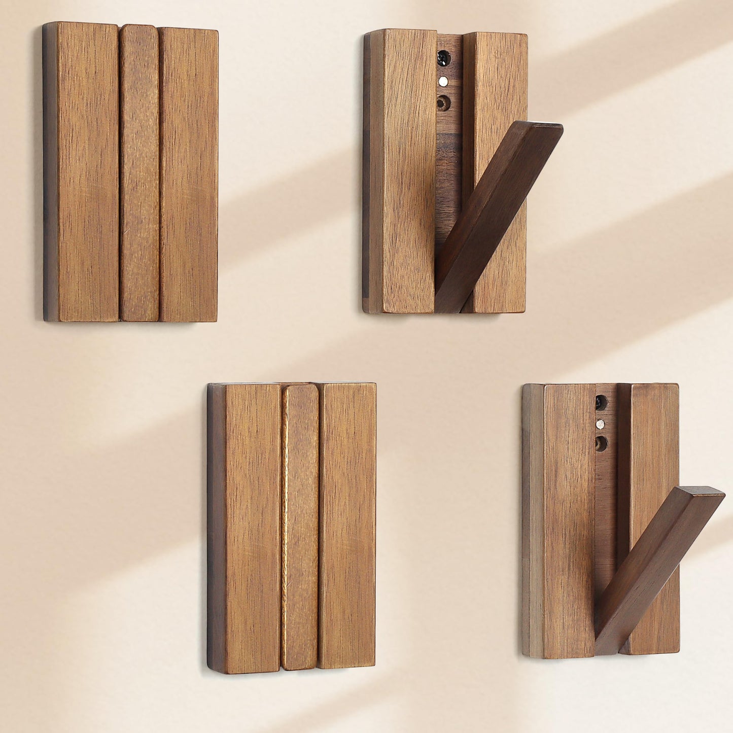 KYIAANY Foldable Wall Hooks 4Pack: Rustic Wooden Coat Hooks Mounted for Heavy Duty Hanging Towels Backpack Bags Hats, Space Saving Minimalist Decorative Hooks for Aesthetic Homeowners