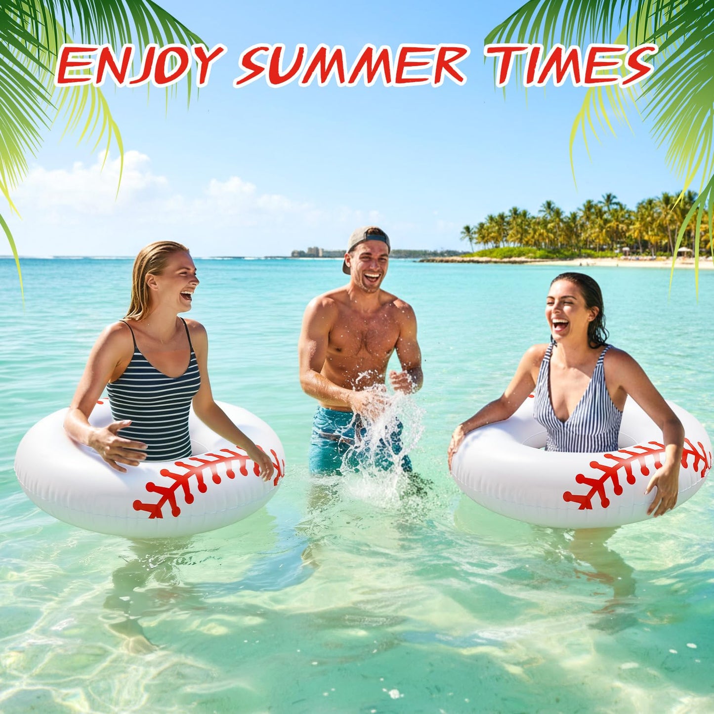 Soulchen 6 Pack 32.5 Inch Giant Baseball Inflatable Pool Floats Large Baseball Swim Rings Pool Tubes Floating Rafts for Adults Summer Swimming Beach Lake Sports Party Birthday Decorations Fun Gifts