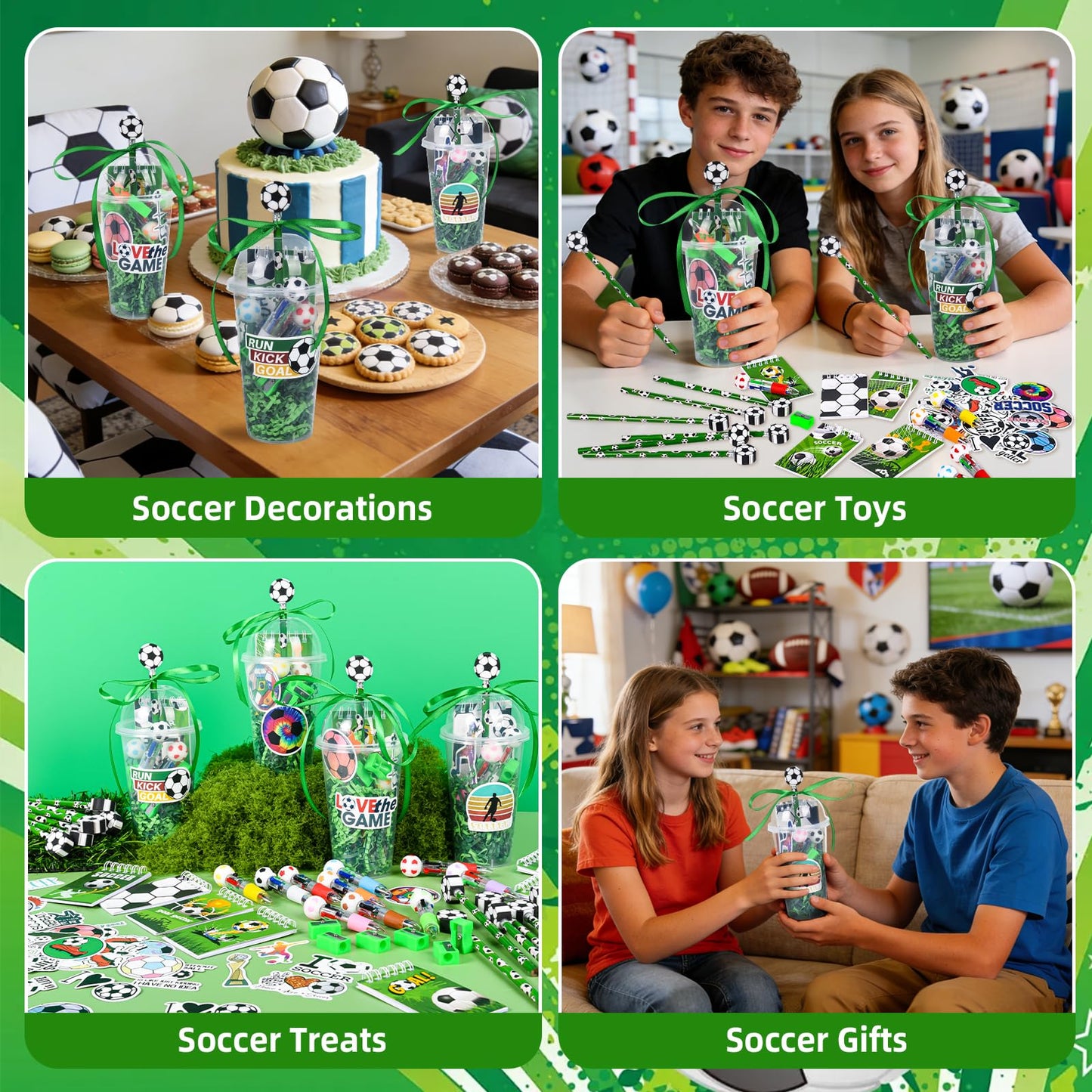 LiYiQ 247 Pcs Soccer Party Supplies Return Gifts for Party, Student Stationery Gifts from Teacher Rewards Prizes, Pencil Erasers Notebooks Stickers for Soccer Classroom Birthday