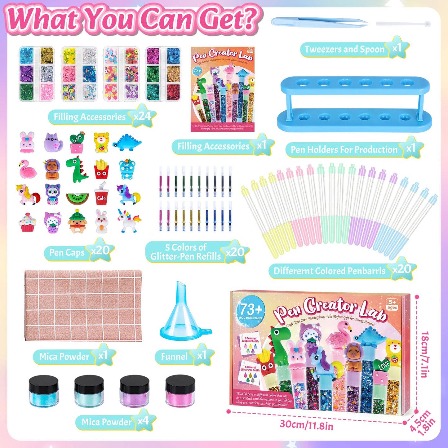 Subao 73+ DIY Glitter Gel Pens Making Kit,Pen Creator Studio,Make Your Own 20 Sparkly Colorful Pens,Creative Arts and Crafts for Kids,Birthday Christmas Gifts for Girls 5 6 7 8 9 10 11 12 Years Old