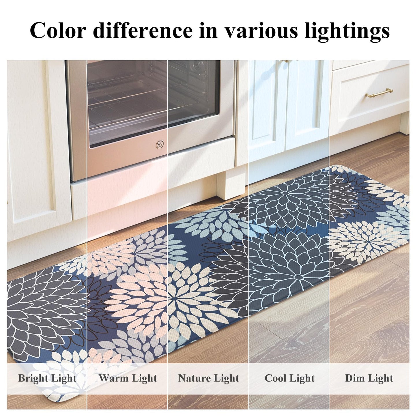 KIMODE Anti Fatigue Kitchen Mats for Floor, Boho Floral Kitchen Rugs 24" x 71", Wide Long Cushioned Mats for Kitchen Floor, Non Slip Kitchen Floor Mats for Sink Laundry Office,Blue Multi