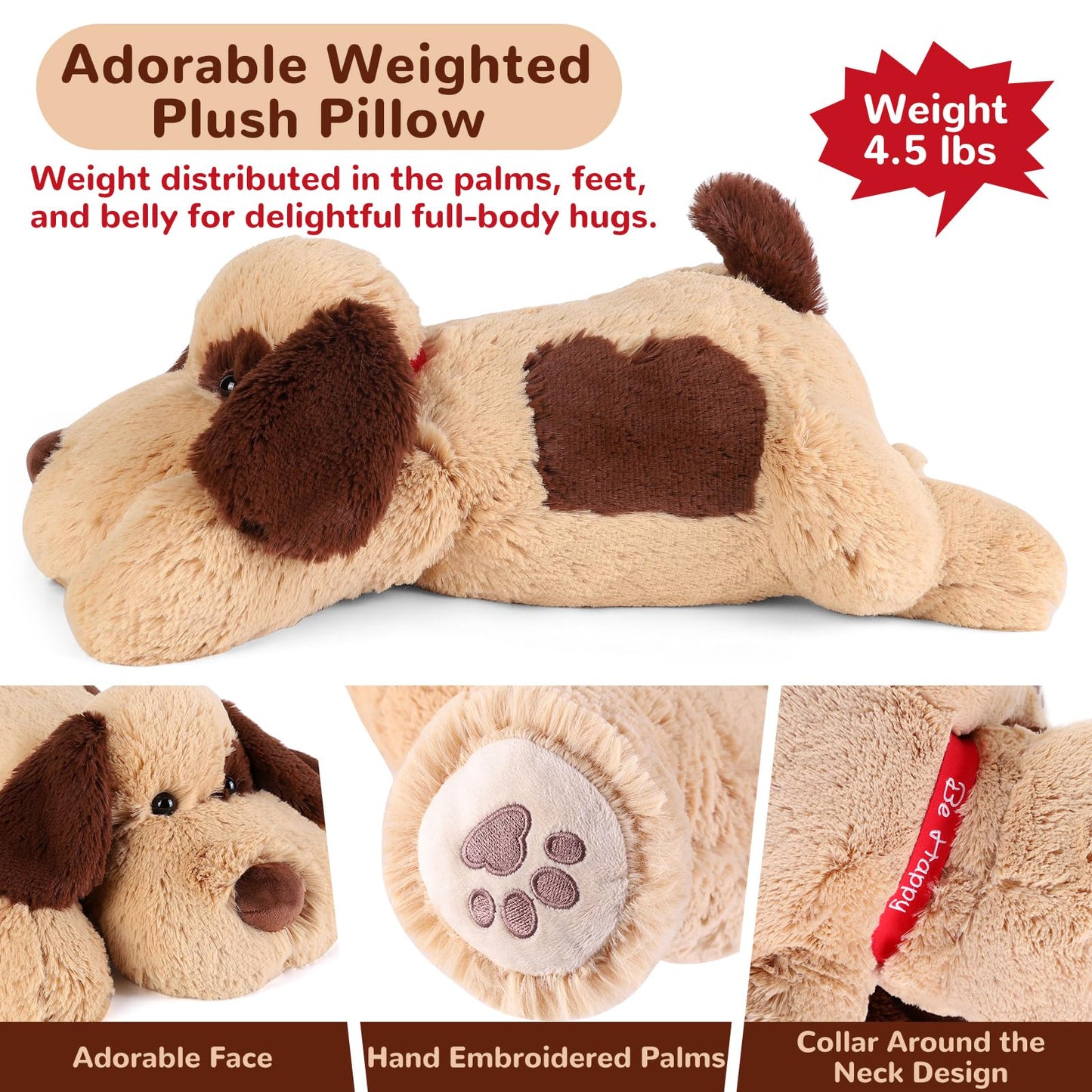 meowtastic Brown Dog Weighted Stuffed Animals - 22 Inch 4.5 Pounds Weighted Plush Dog Stuffed Animals - Big Stuffed Dog Weighted Plush Pillow - Cute Plush Toys Gifts for Kids & Adults (22" 4.5 lbs)