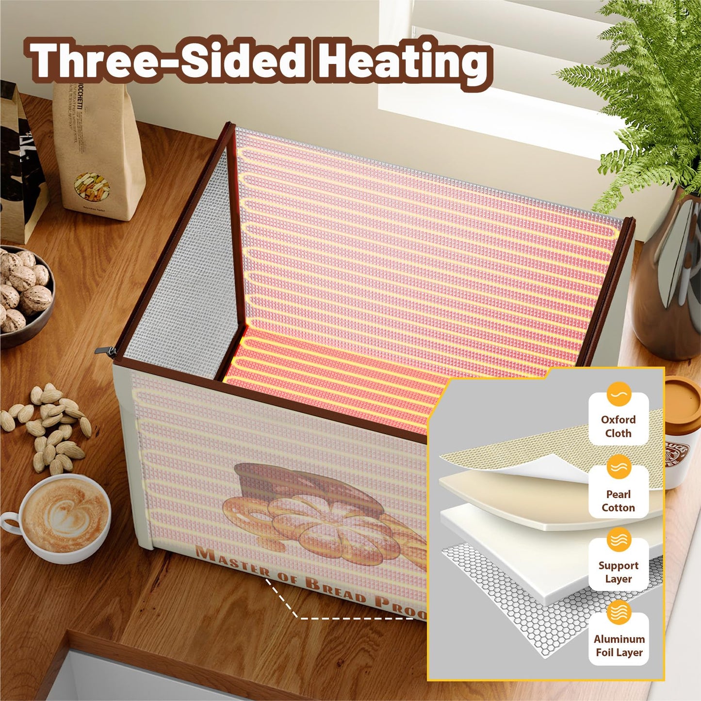 Bread Proofing Box with 3-Sided Heating, Electric Dough Proofer 68-131°F & 99H Timer, Foldable Sourdough Proofer for Pizza & Fermentation, Large Capacity with Metal Rack & Water Tray