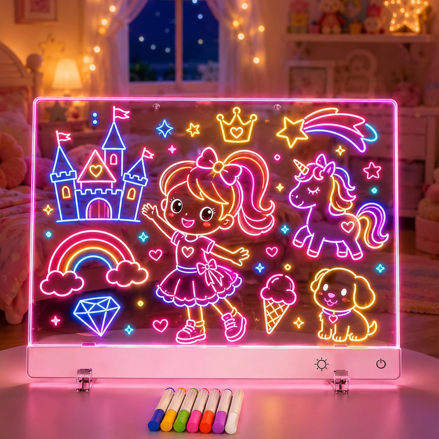 Rechargeable LED Drawing Board for Kids, 16-Inch Light Up Drawing Tablet with 7 Colors & Dimming, Arts Supplies Crafts for Kids Ages 3-8, Birthday Gifts for Girls Boys Age 5-10