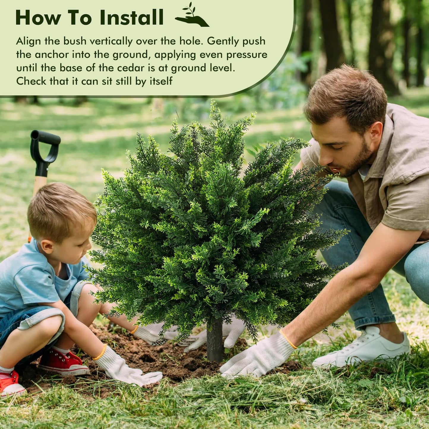 26" Artificial Cypress Topiary, 2pcs Artificial Cedar Topiary Ball Trees with Ground Spike, Outdoor Faux Shrubs with UV Resistant, Lasting Evergreen Bushes Push in Ground Plants for Front Porch