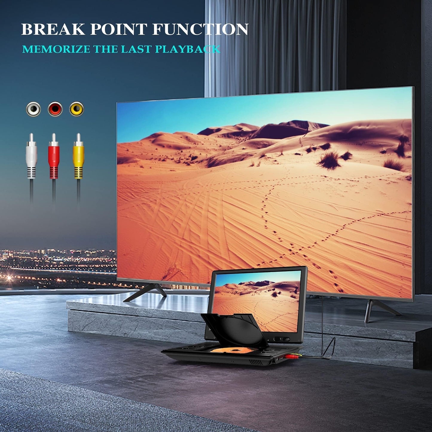 14.9" Portable DVD Player with 12.5" Large HD Swivel Screen, 6 Hours Rechargeable Battery, Exclusive Button Design, Car Headrest Mount Provided, High Volume Speaker, Support CD/DVD/SD Card/USB
