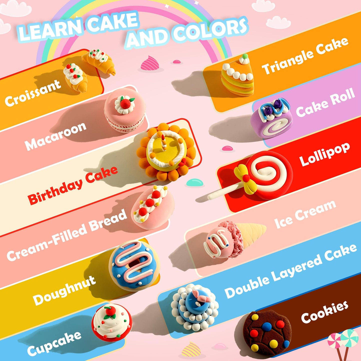 Air Dry Clay Kit - Cake Themed, Modeling Clay for Kids, DIY Model Magic Clay with Sculpting Tools and Tutorials, 12 Boxes Molding Clay, Ultra Light, Soft & Non-Sticky, Arts and Crafts Gift for Kids