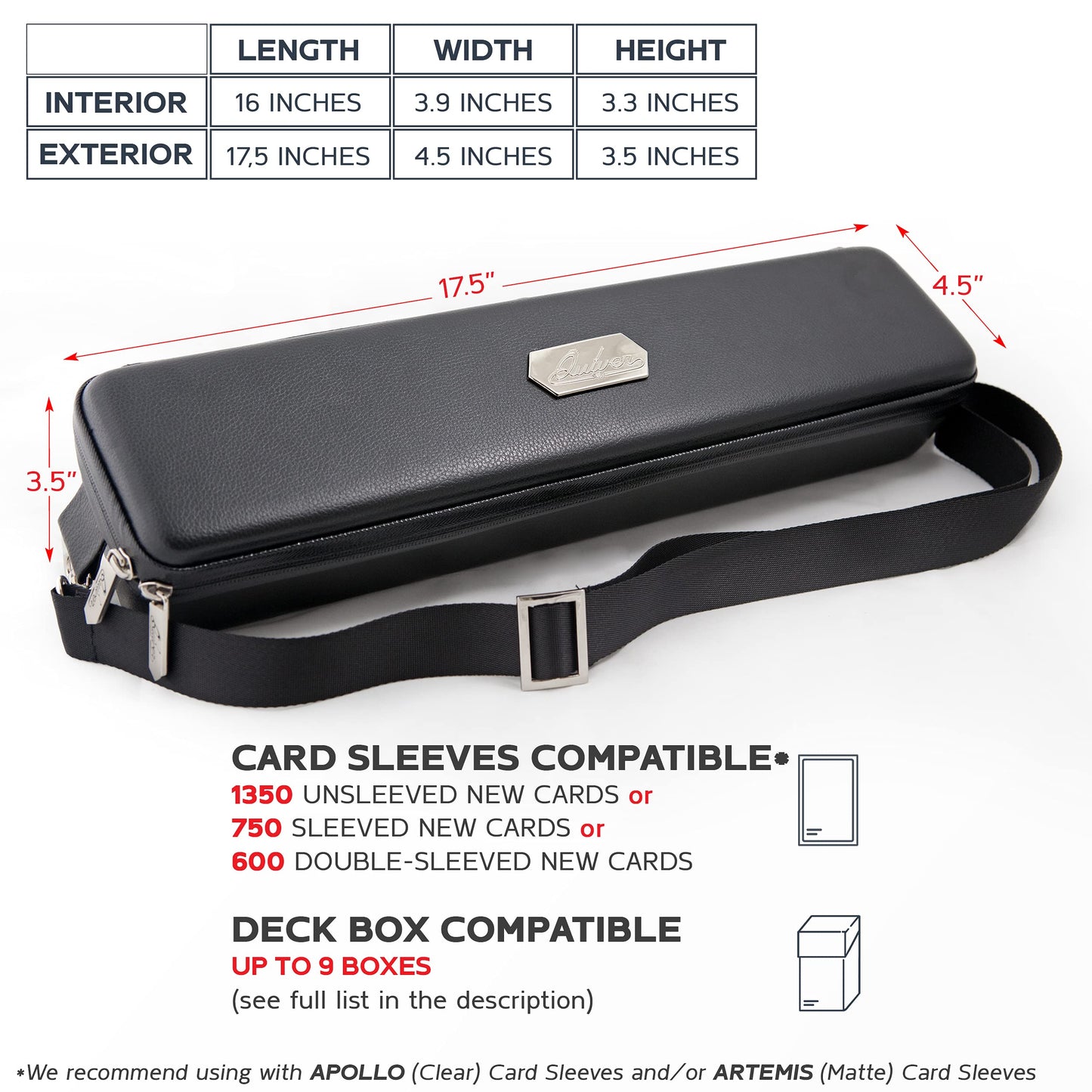 Quiver Time Black Quiver Card Carrying Case - TCG Cards Deck Box Holder for Trading Cards, MTG Bag Playing Card Case (+Wrist & Shoulder Strap, Dividers, Separators, Corner Pads + 100 Apollo Sleeves)